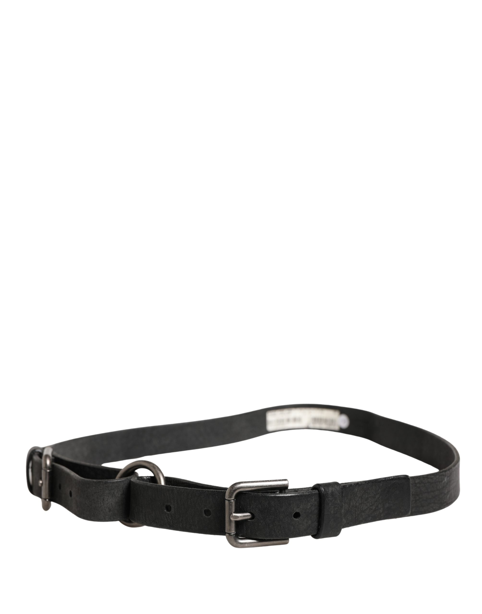 Men Black Calfskin Leather Metal Buckle Belt - ventzia