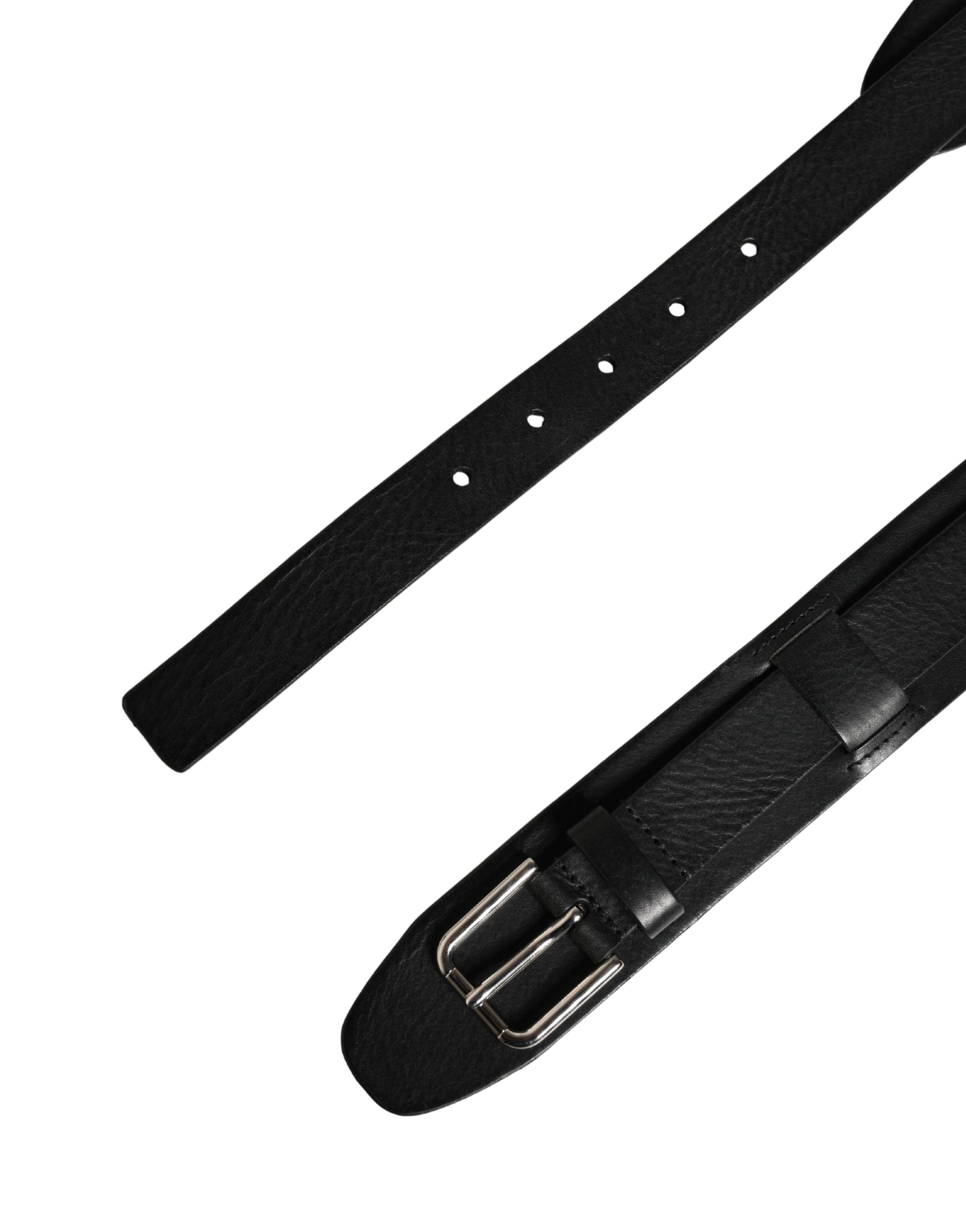 Men Black Classic Leather Metal Buckle Belt - ventzia