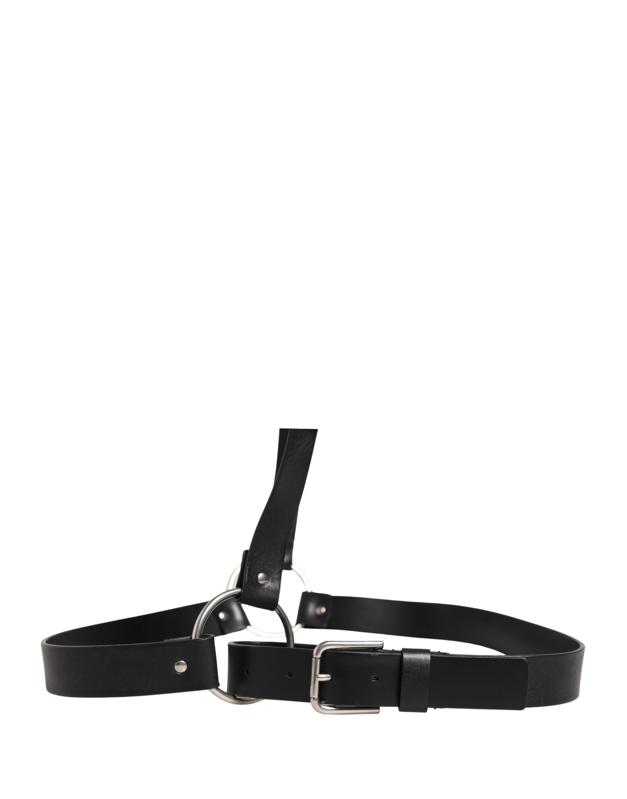 Black Double Strap Leather Silver Buckle Belt - ventzia