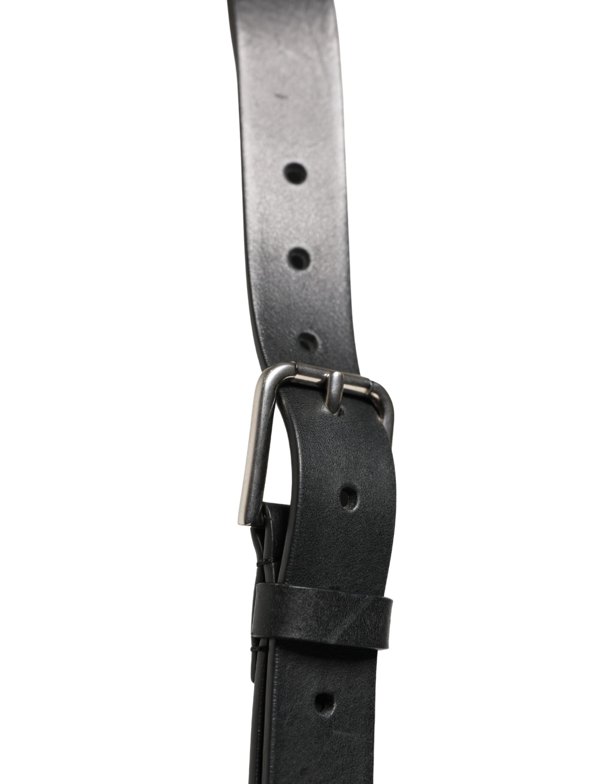 Black Double Strap Leather Silver Buckle Belt - ventzia