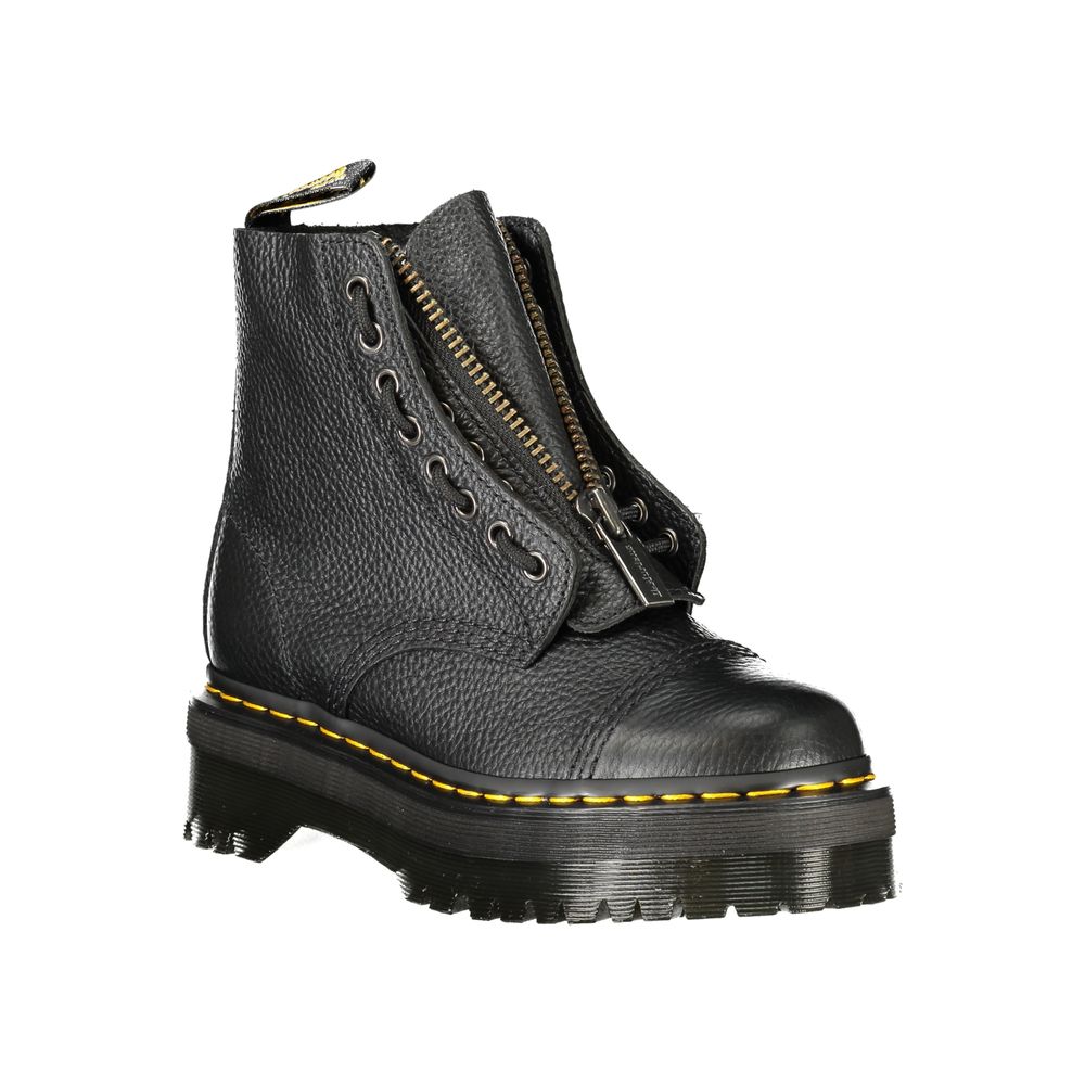 Black Leather Unisex Ankle Boot - ventzia