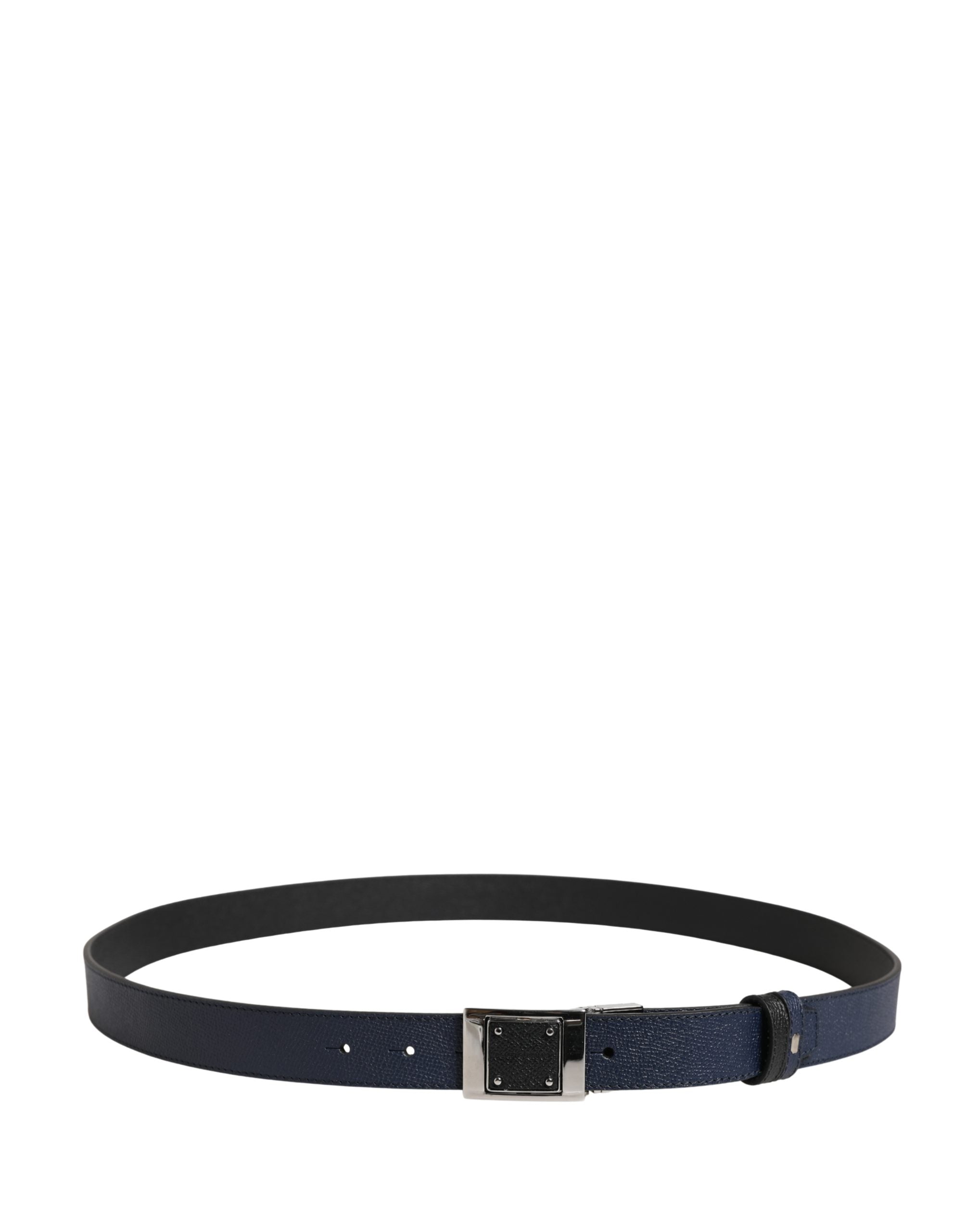 Men Blue Calfskin Leather Square Buckle Belt - ventzia