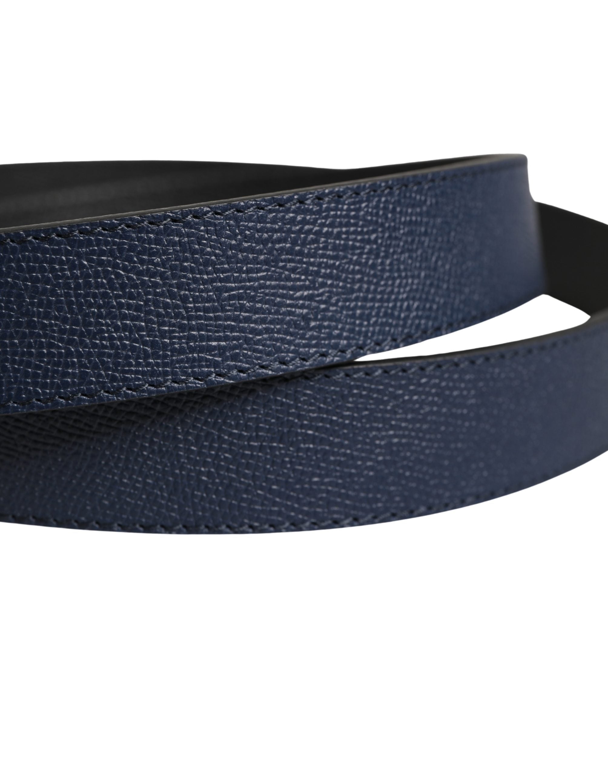 Men Blue Calfskin Leather Square Buckle Belt - ventzia
