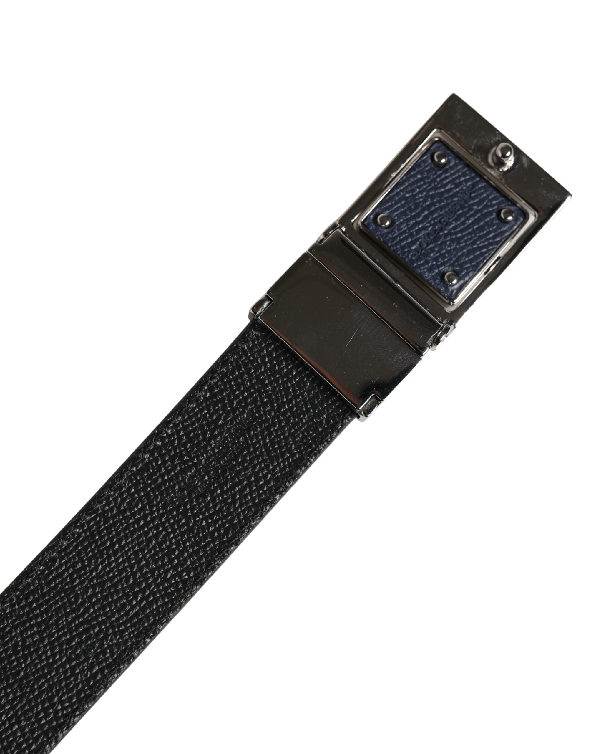 Men Blue Calfskin Leather Square Buckle Belt - ventzia