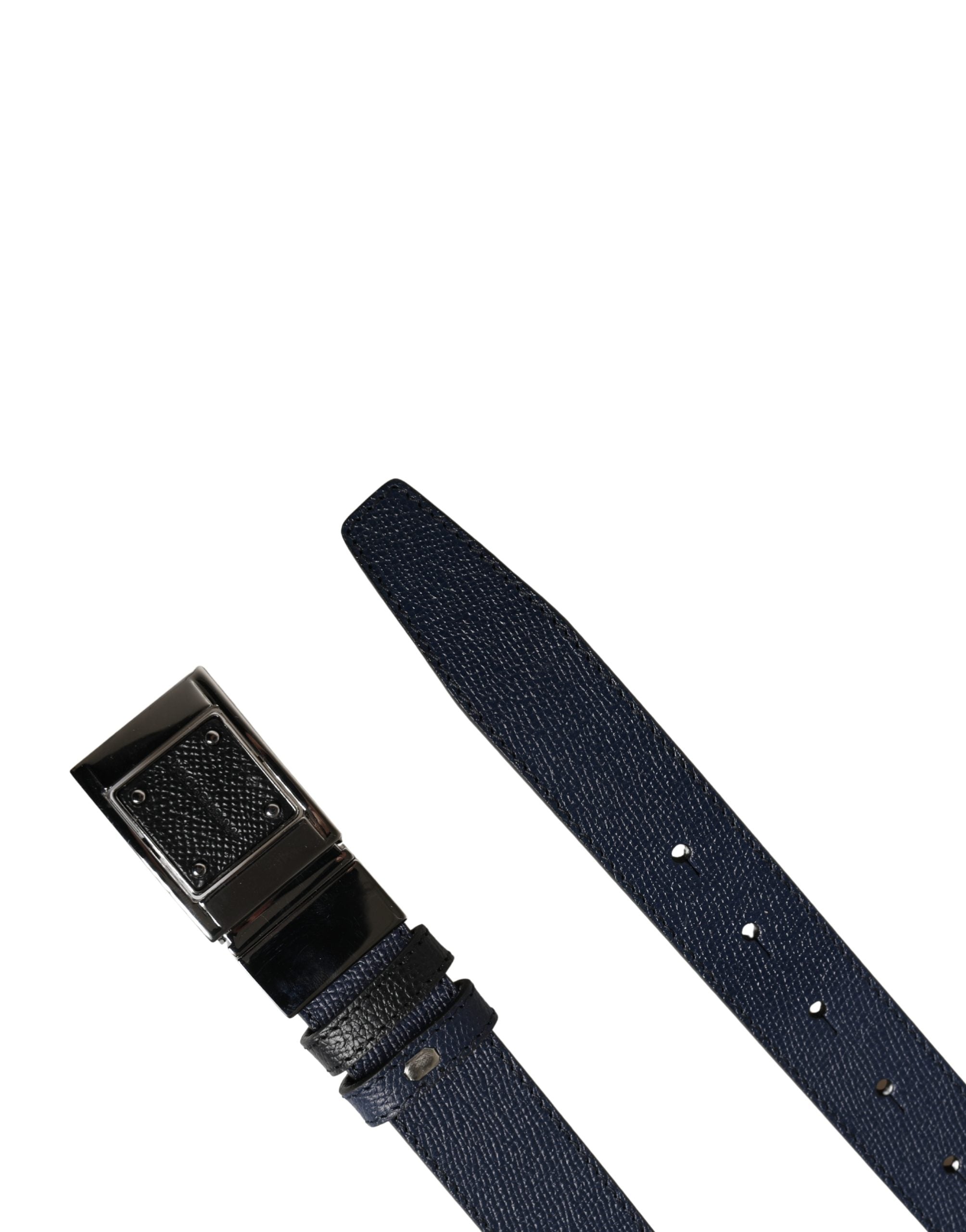 Men Blue Calfskin Leather Square Buckle Belt - ventzia