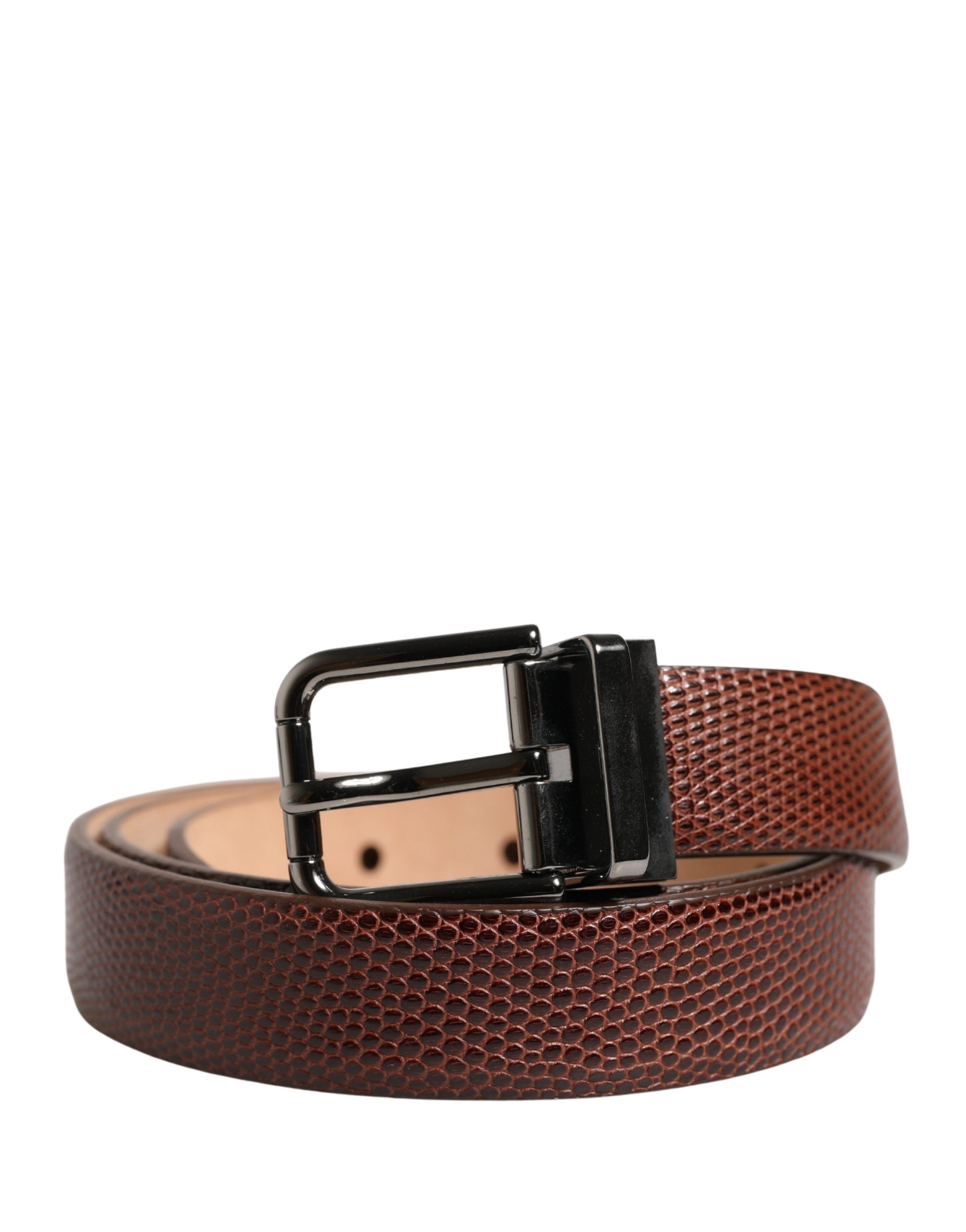Men Brown Goatskin Leather Metal Buckle Belt - ventzia