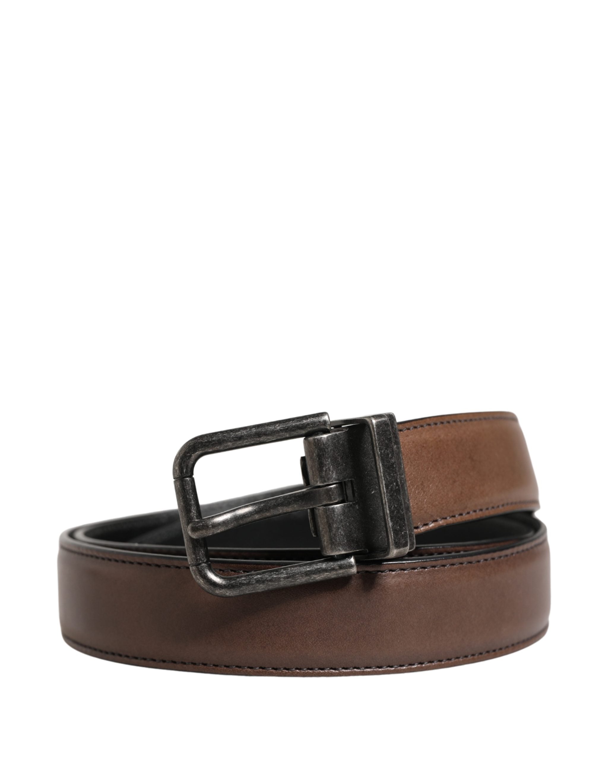 Men Brown Classic Leather Metal Buckle Belt - ventzia
