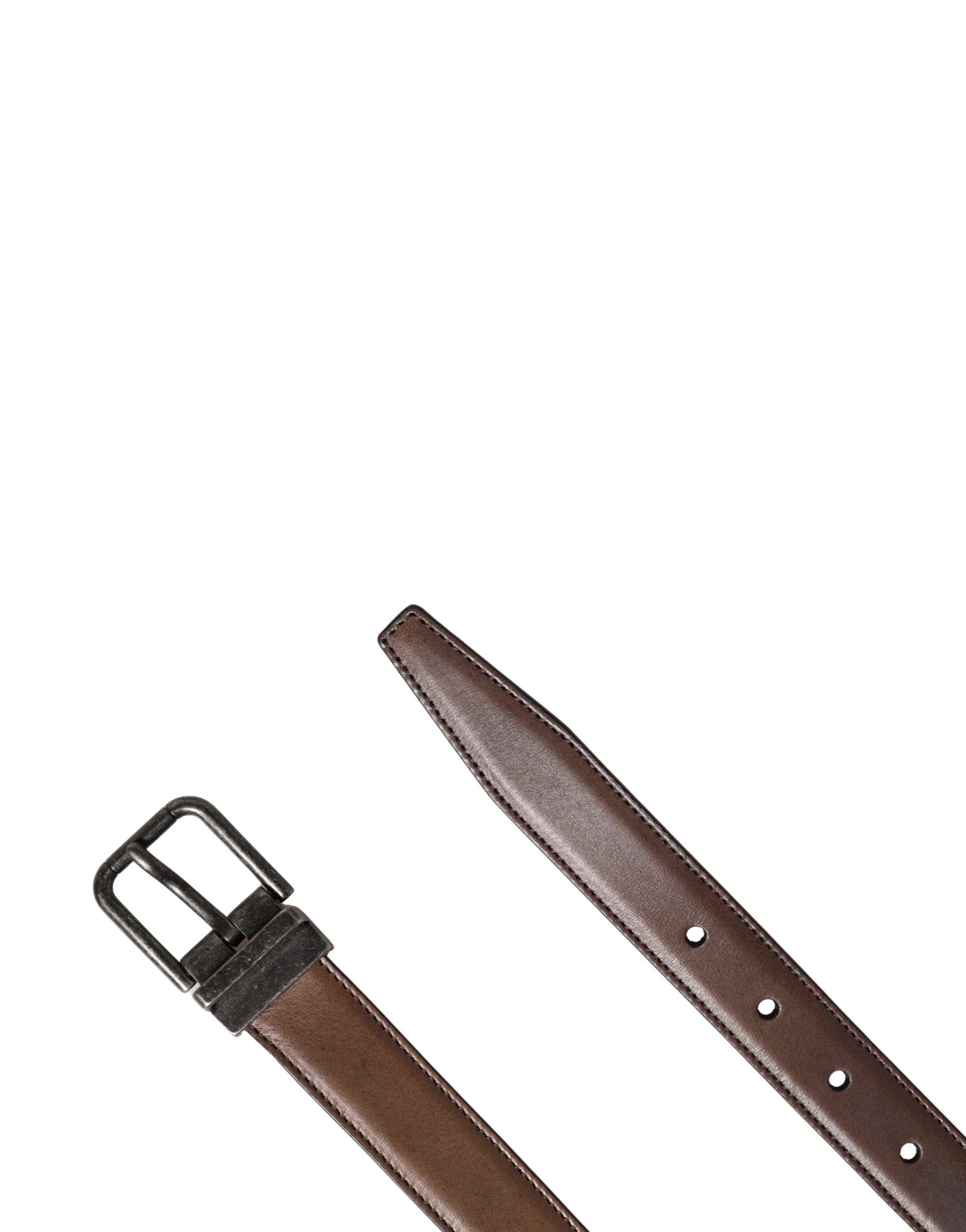 Men Brown Classic Leather Metal Buckle Belt - ventzia