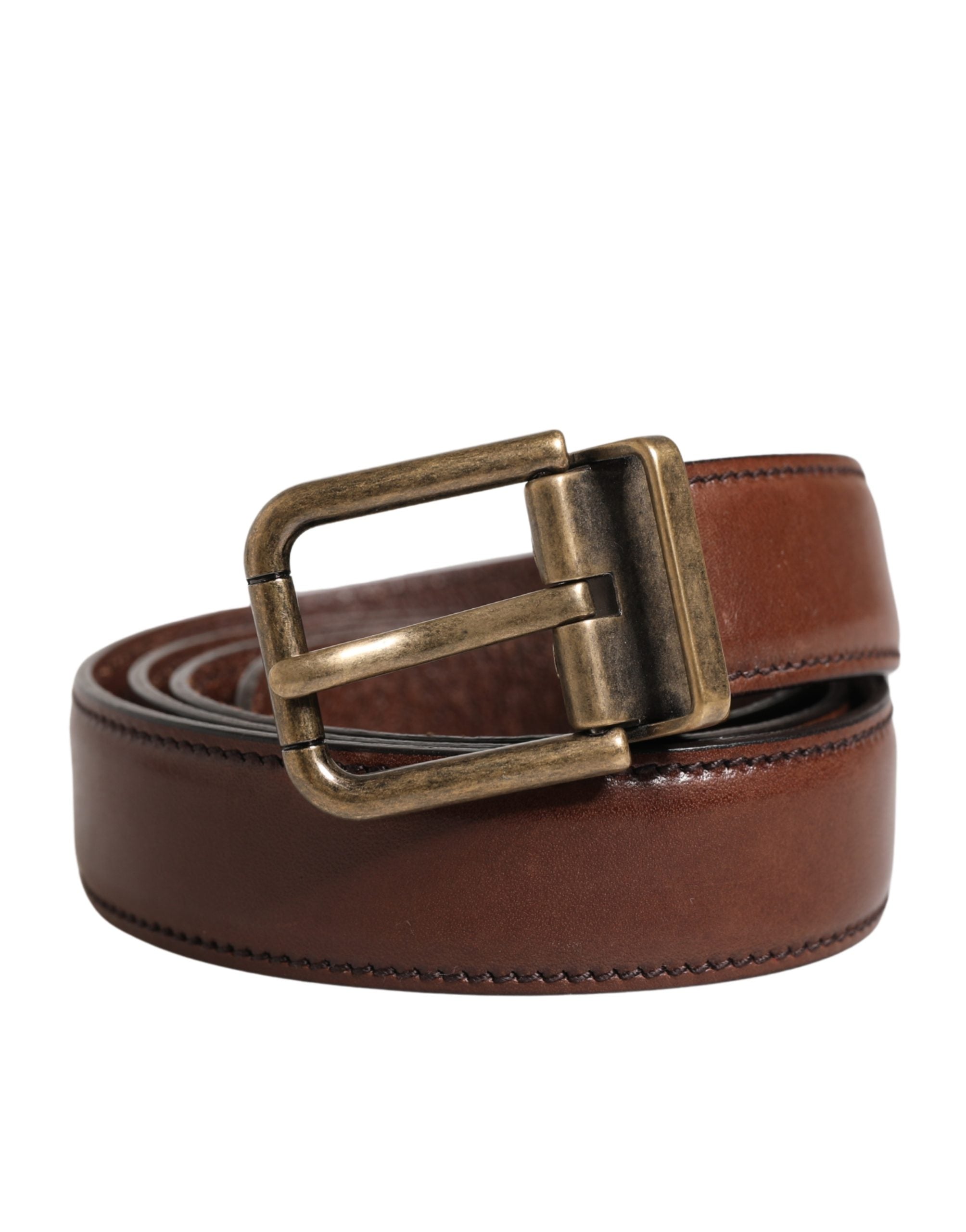 Men Brown Classic Leather Metal Buckle Belt - ventzia