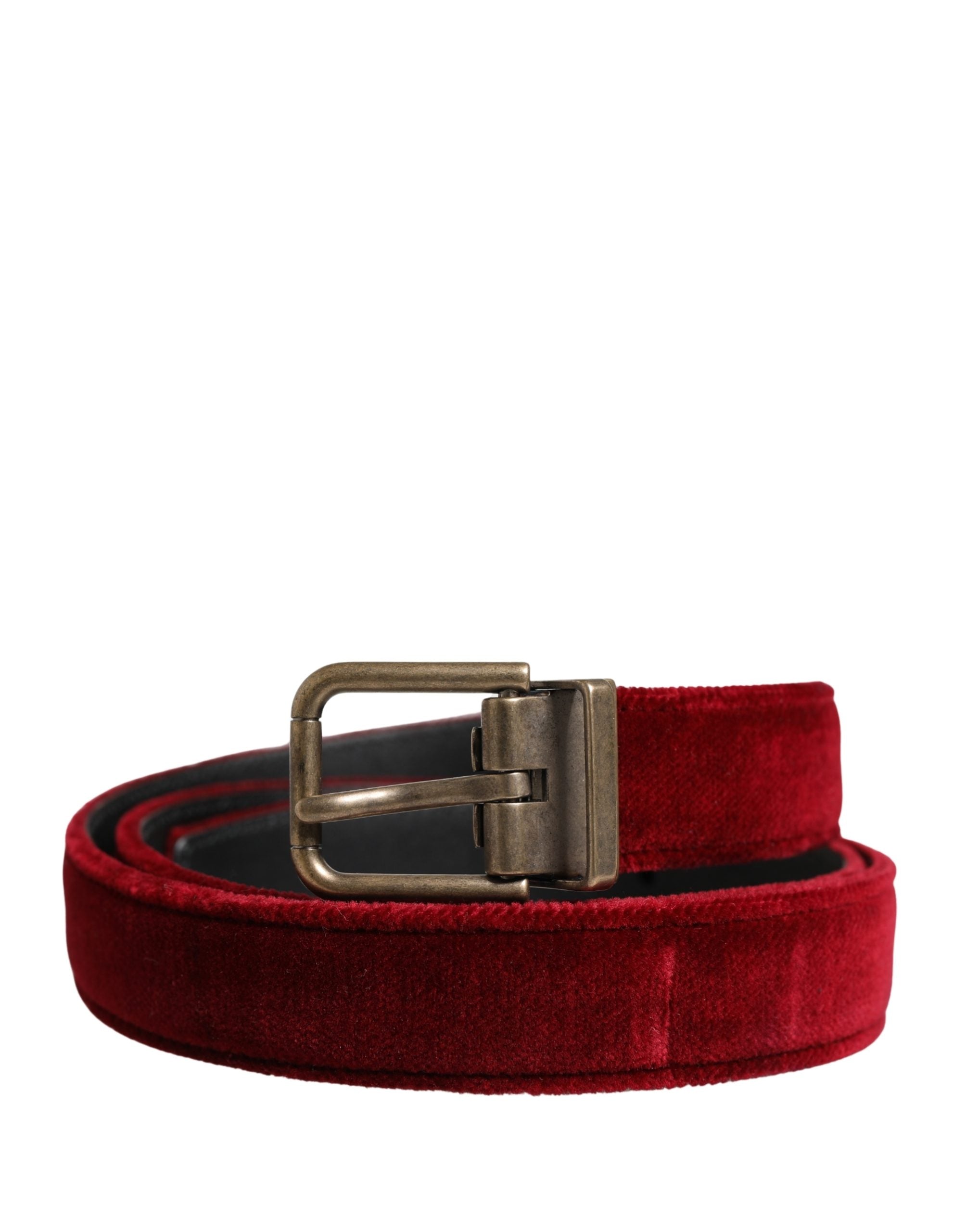 Men Burgundy Velvet Cotton Metal Buckle Belt - ventzia