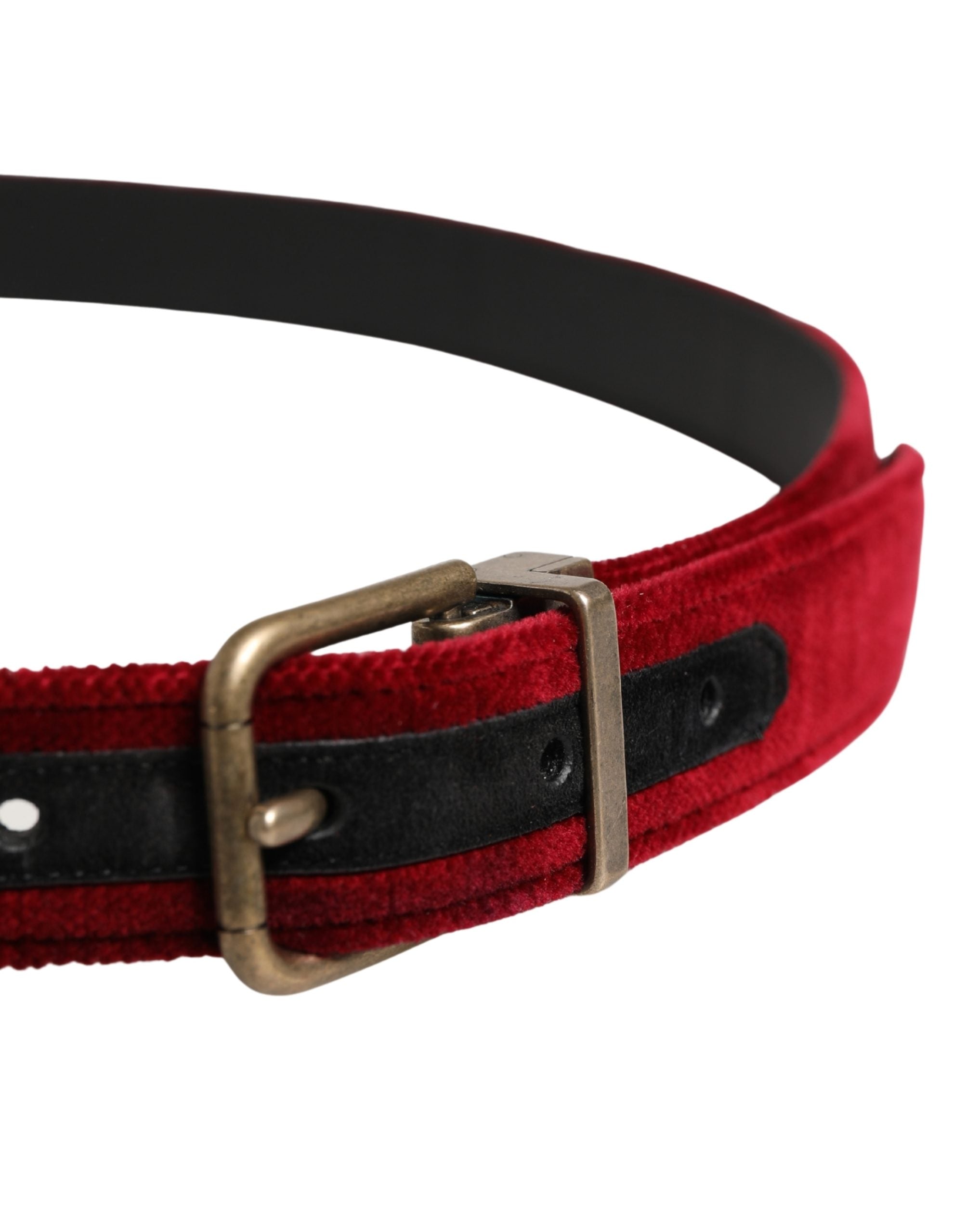 Men Burgundy Velvet Cotton Metal Buckle Belt - ventzia