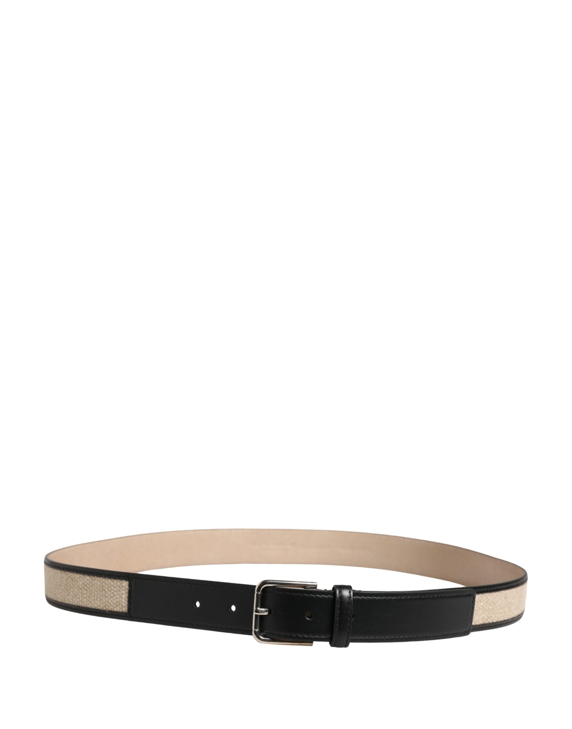 Men Beige Woven Leather Metal Buckle Belt - ventzia