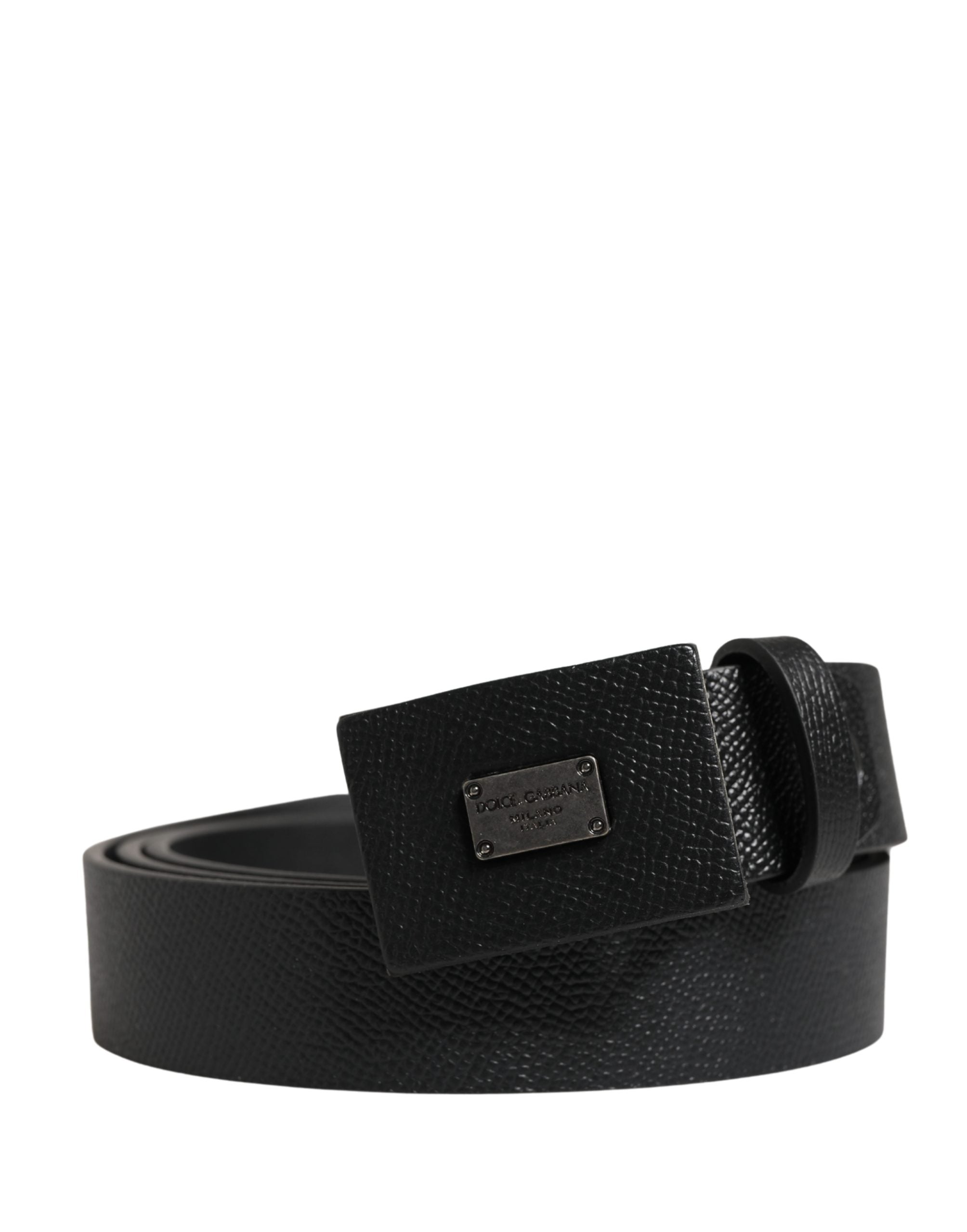 Men Black Calfskin Leather Square Buckle Belt - ventzia