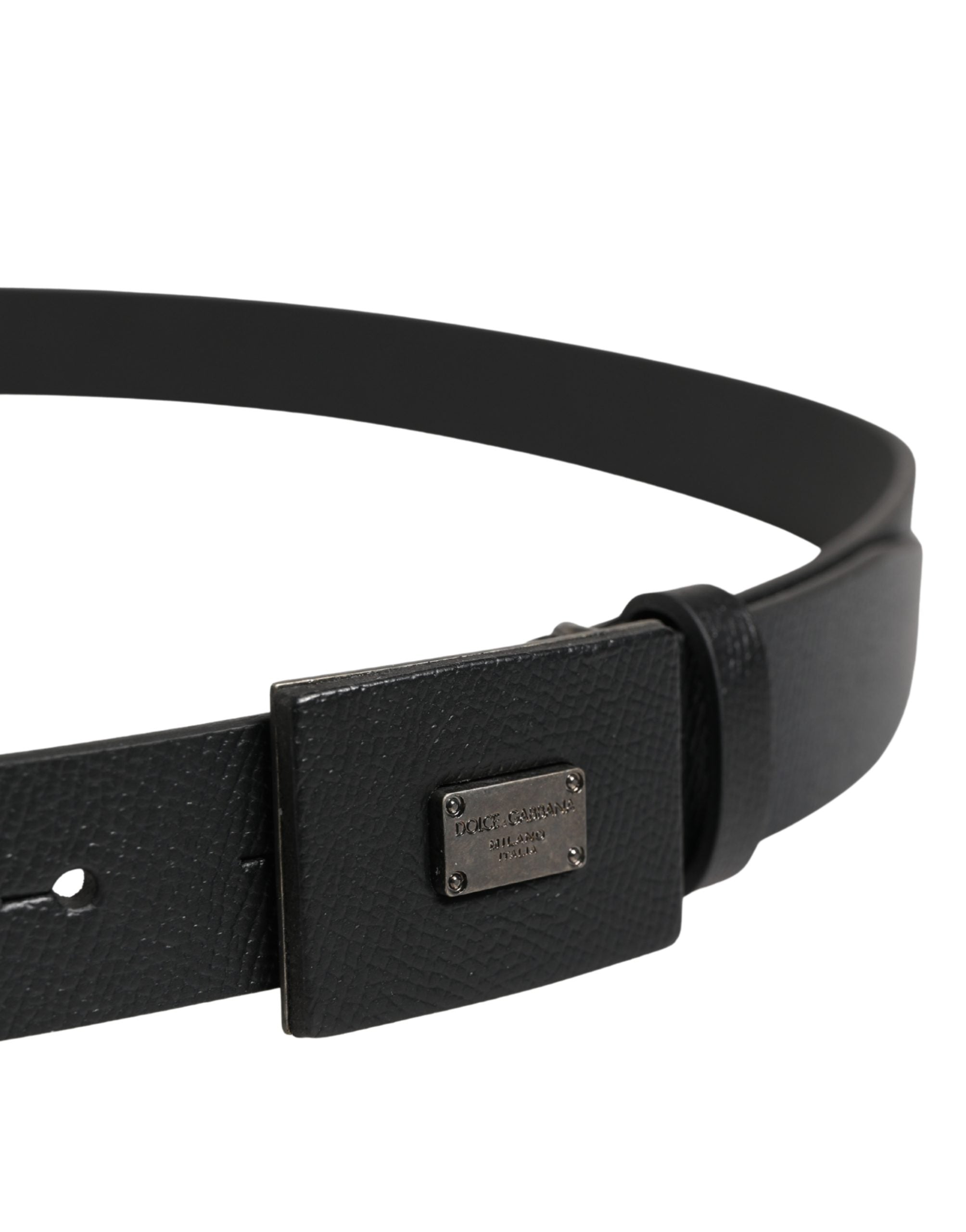 Men Black Calfskin Leather Square Buckle Belt - ventzia