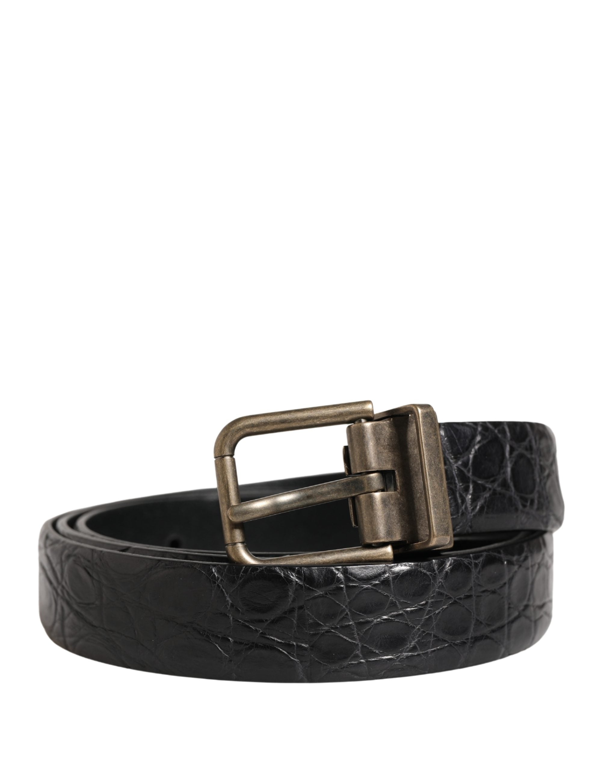 Men Black Exotic Leather Metal Buckle Belt - ventzia