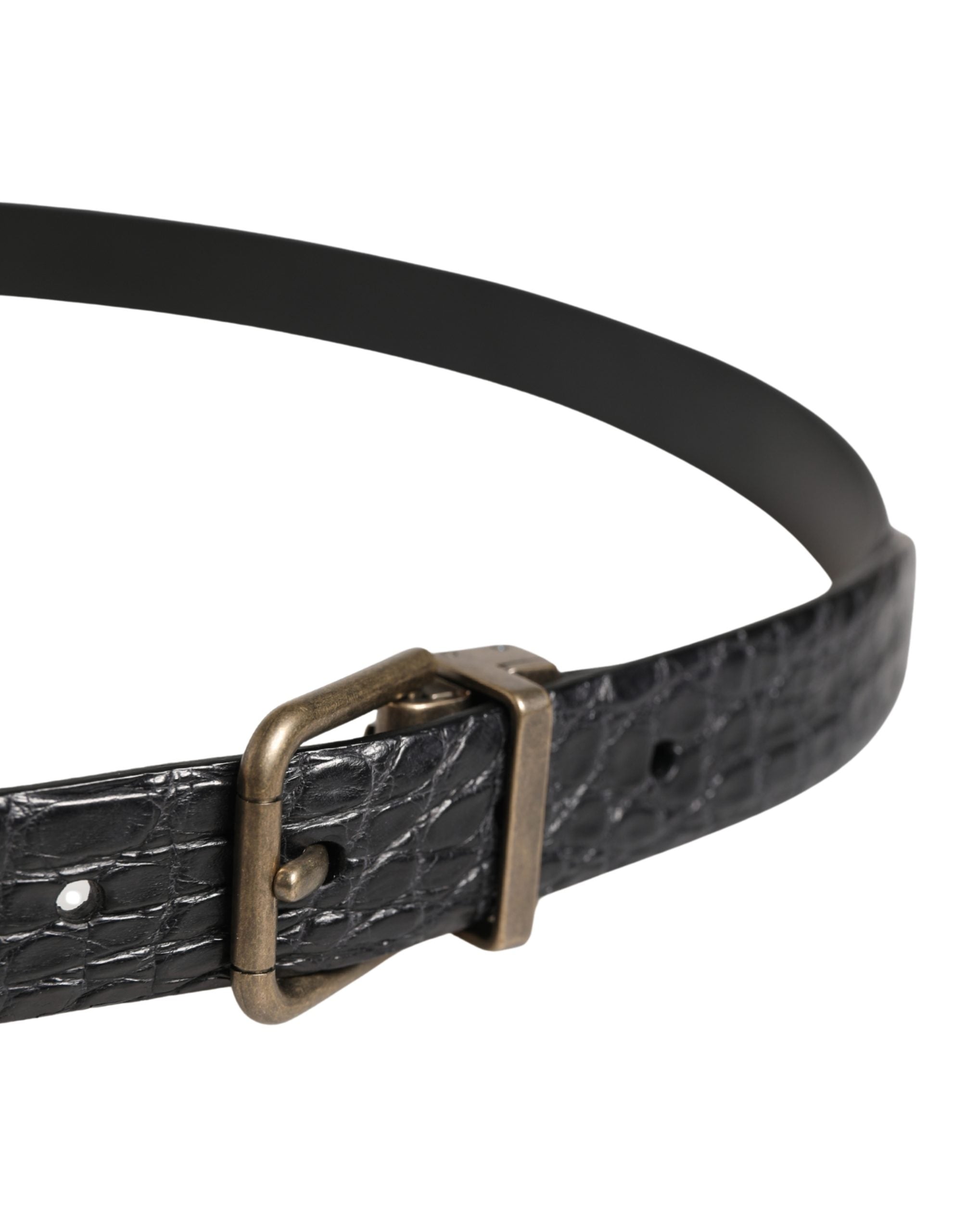 Men Black Exotic Leather Metal Buckle Belt - ventzia