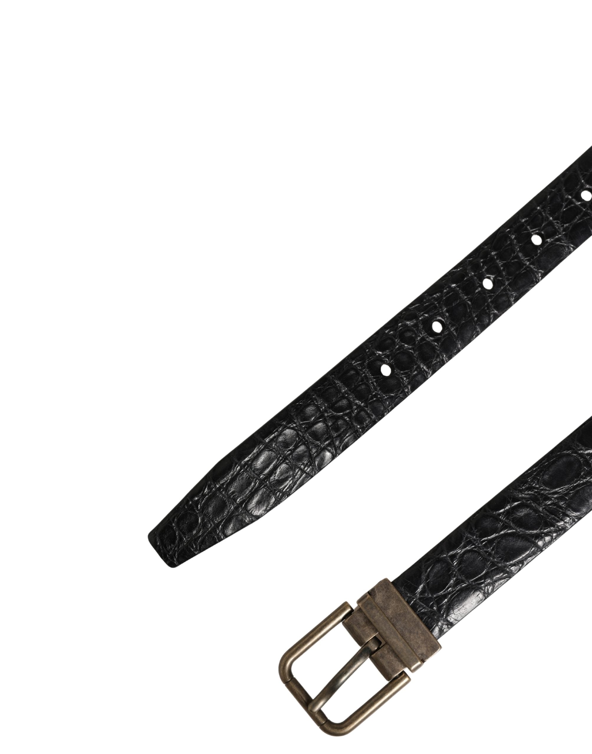 Men Black Exotic Leather Metal Buckle Belt - ventzia