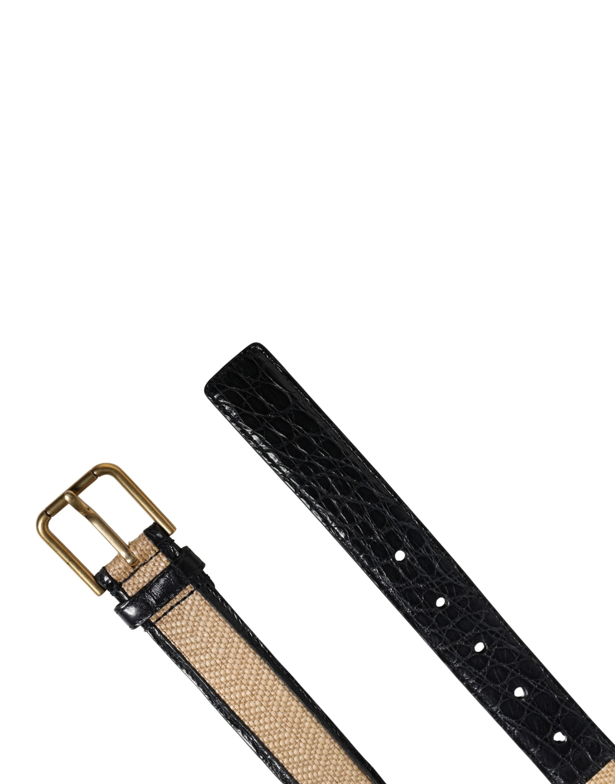 Men Beige Braided Leather Metal Buckle Belt - ventzia