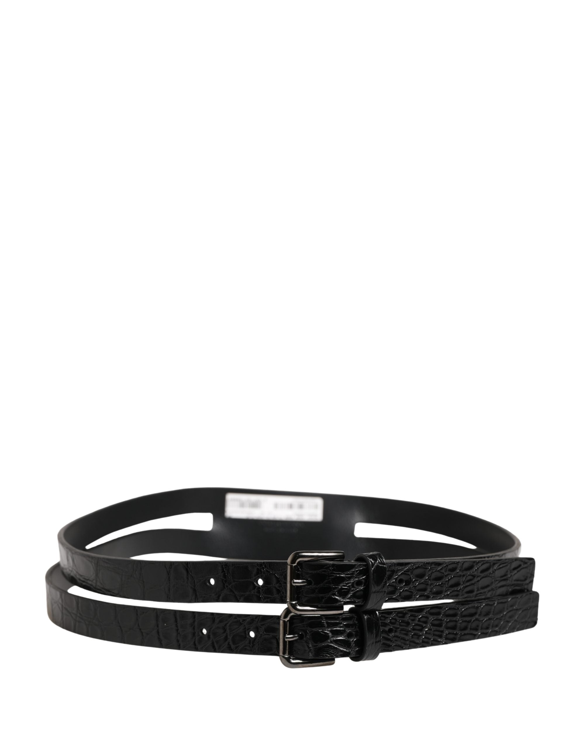Black Double Strap Leather Silver Buckle Belt - ventzia