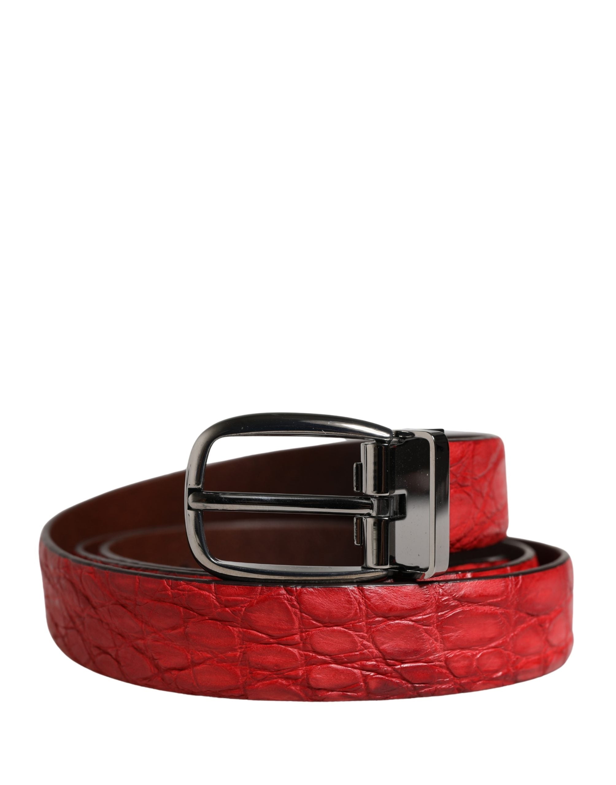 Men Red Exotic Leather Metal Buckle Belt - ventzia