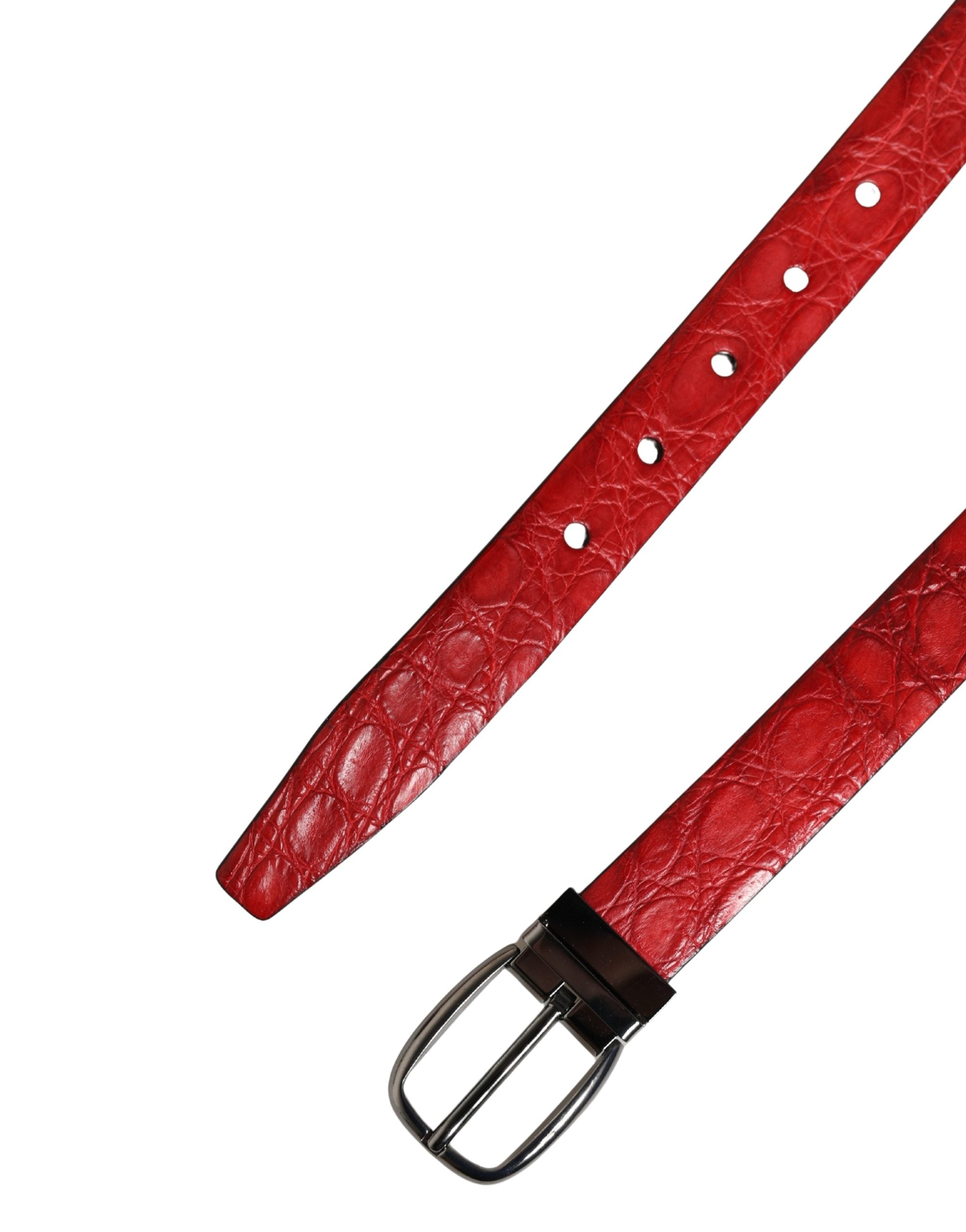 Men Red Exotic Leather Metal Buckle Belt - ventzia