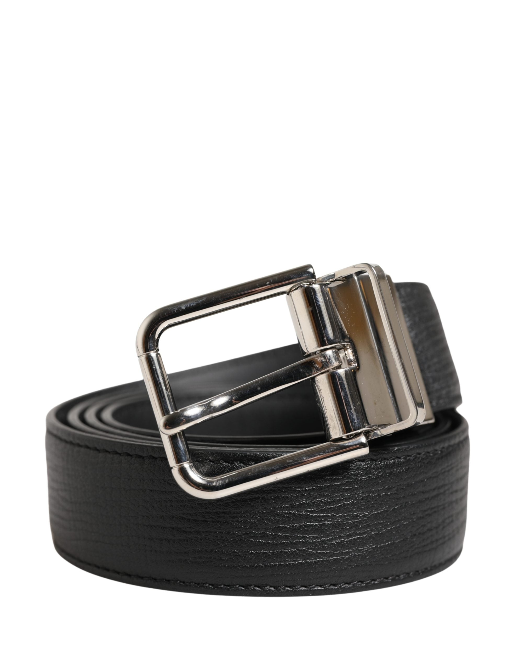 Men Black Classic Leather Metal Buckle Belt - ventzia