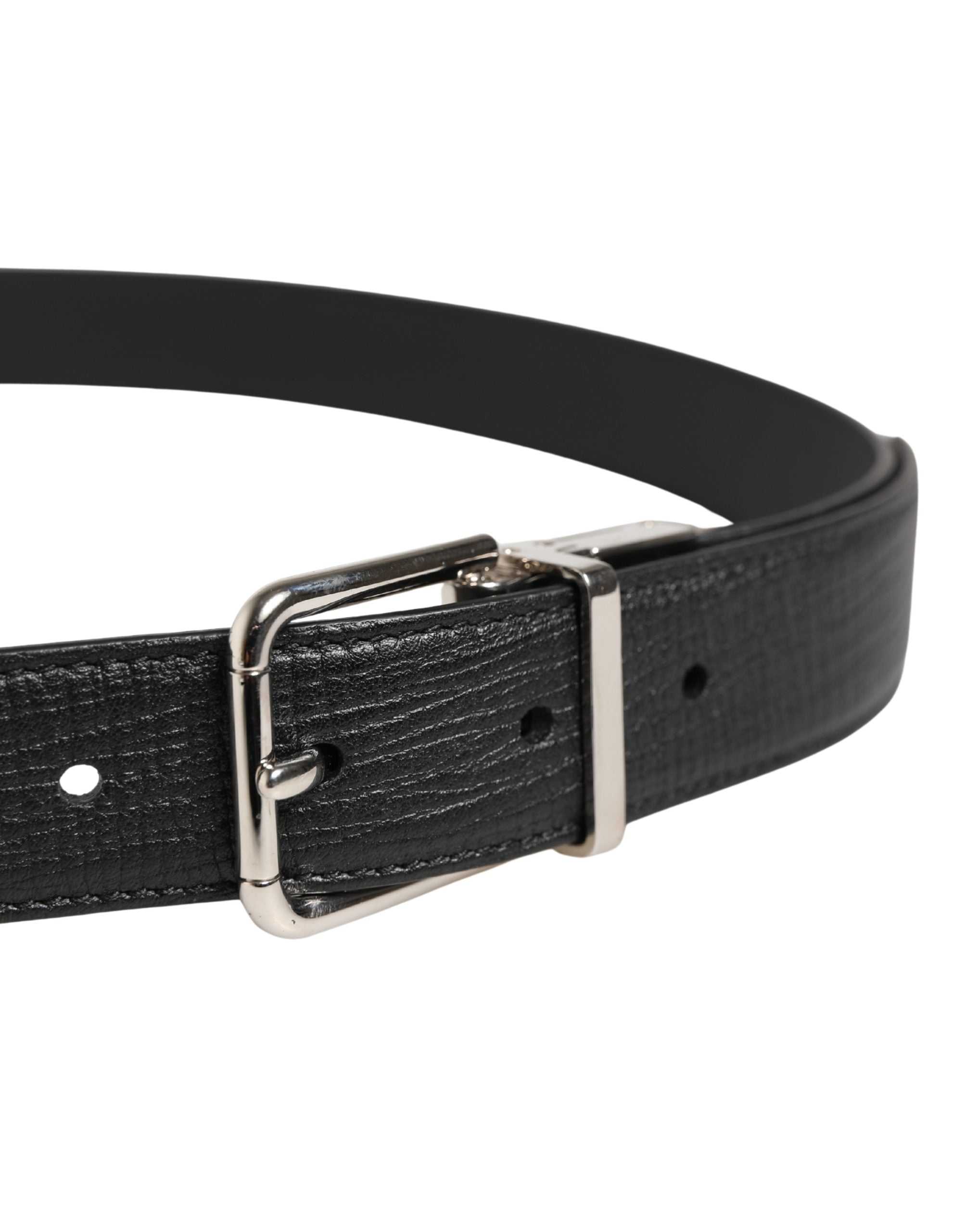 Men Black Classic Leather Metal Buckle Belt - ventzia