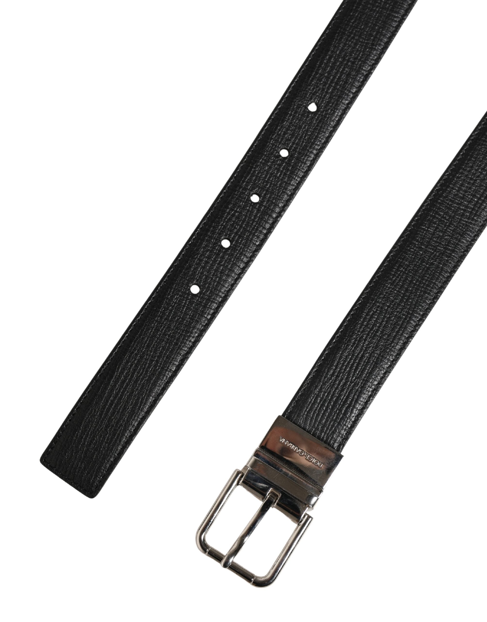 Men Black Classic Leather Metal Buckle Belt - ventzia