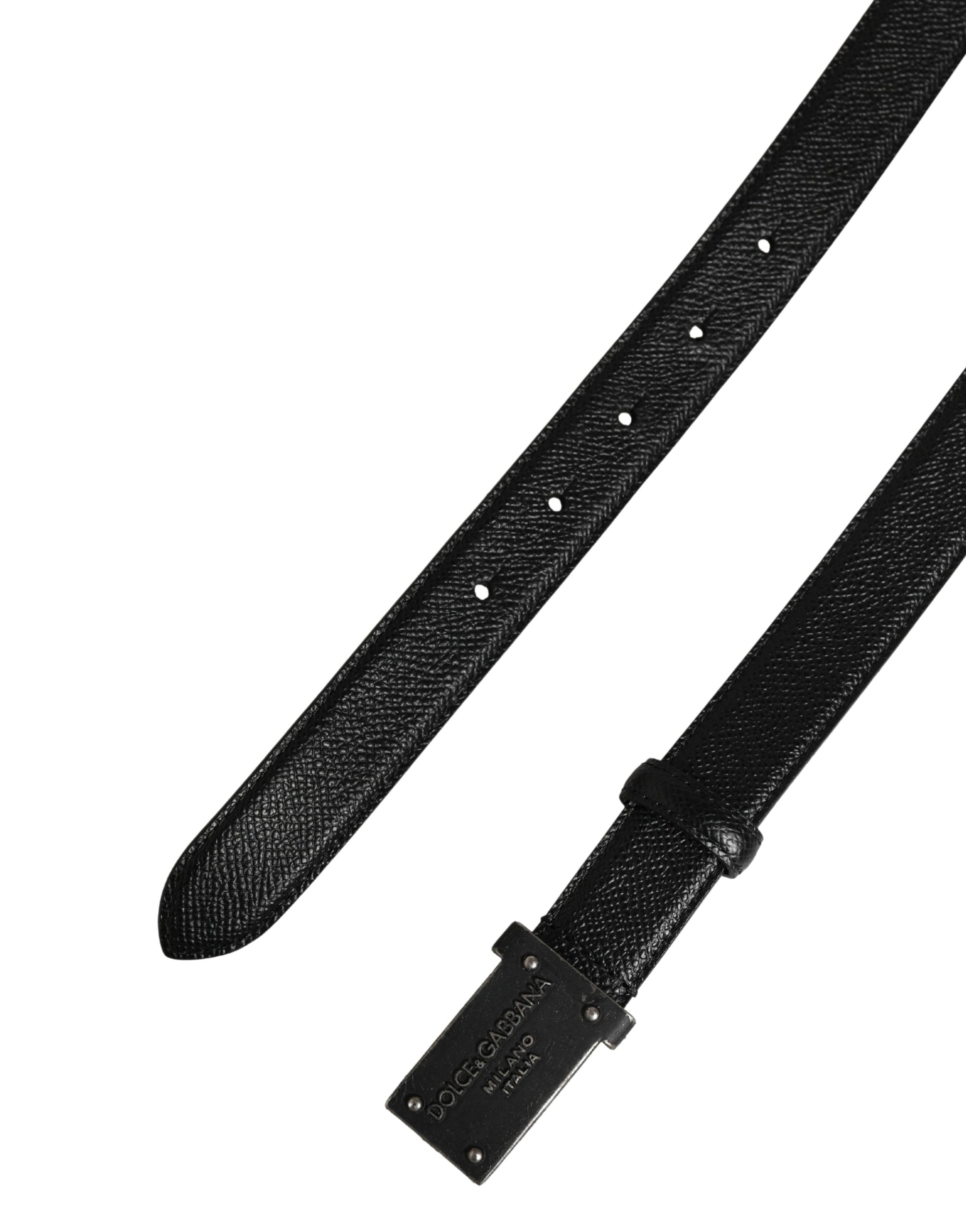 Men Black Calf Leather Logo Metal Buckle Belt - ventzia