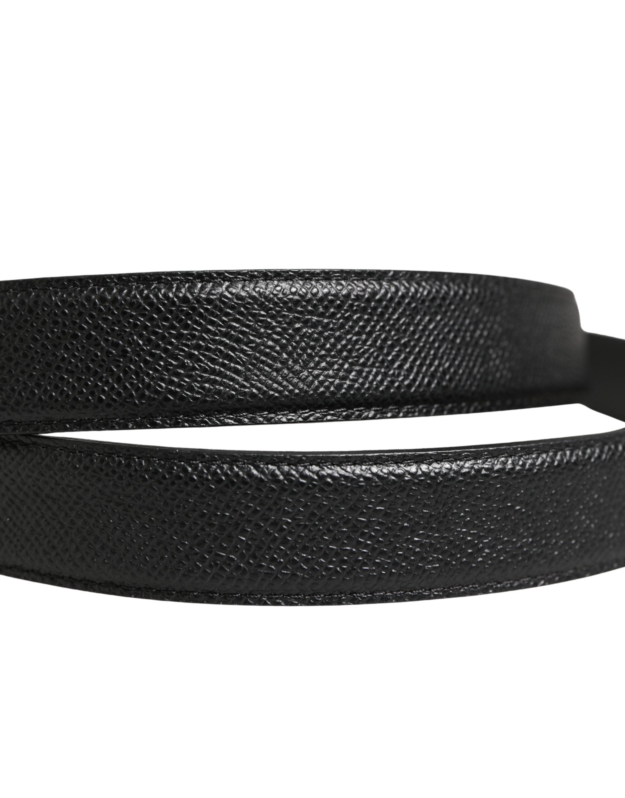 Men Black Calf Leather Logo Metal Buckle Belt - ventzia