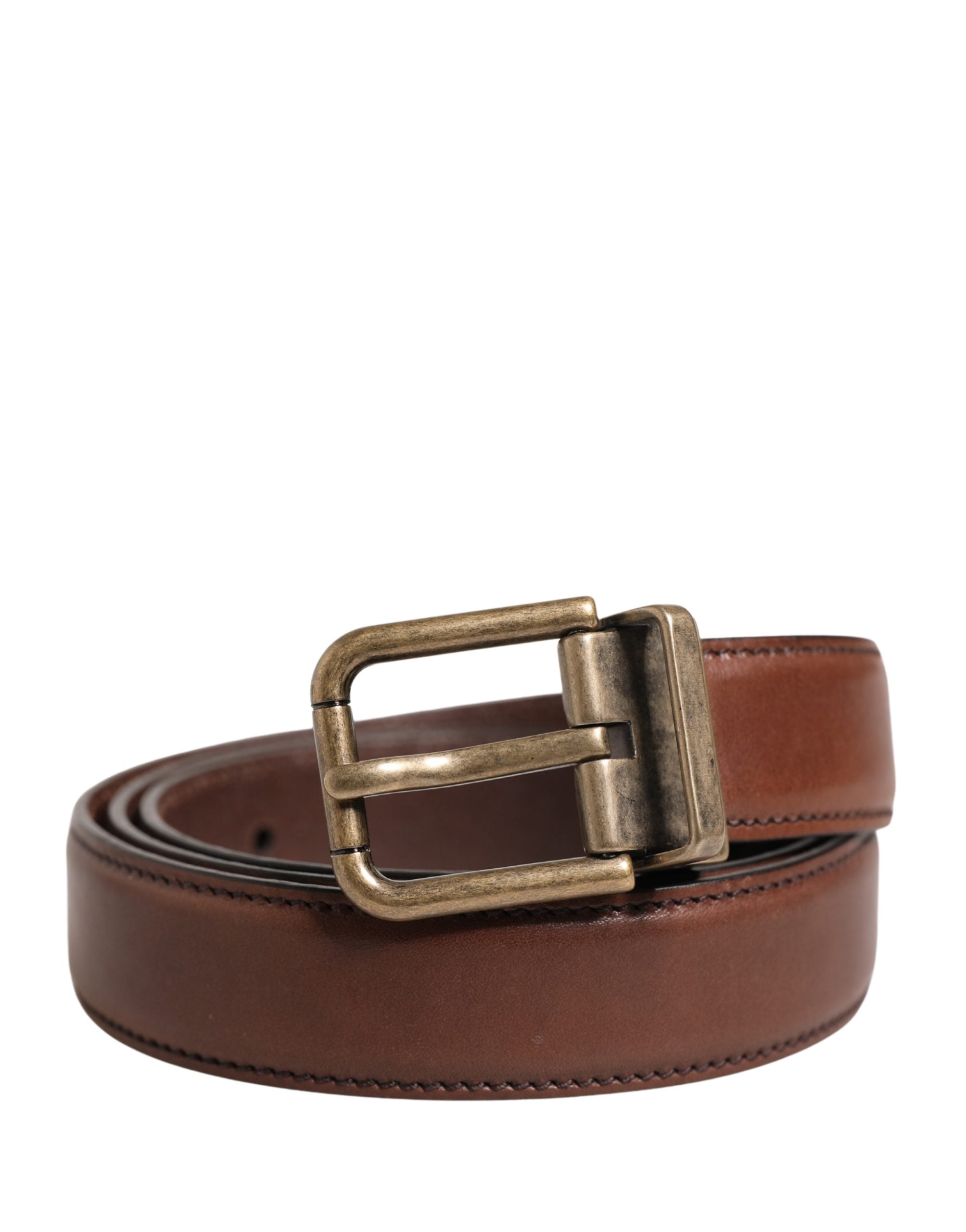 Men Brown Classic Leather Metal Buckle Belt - ventzia