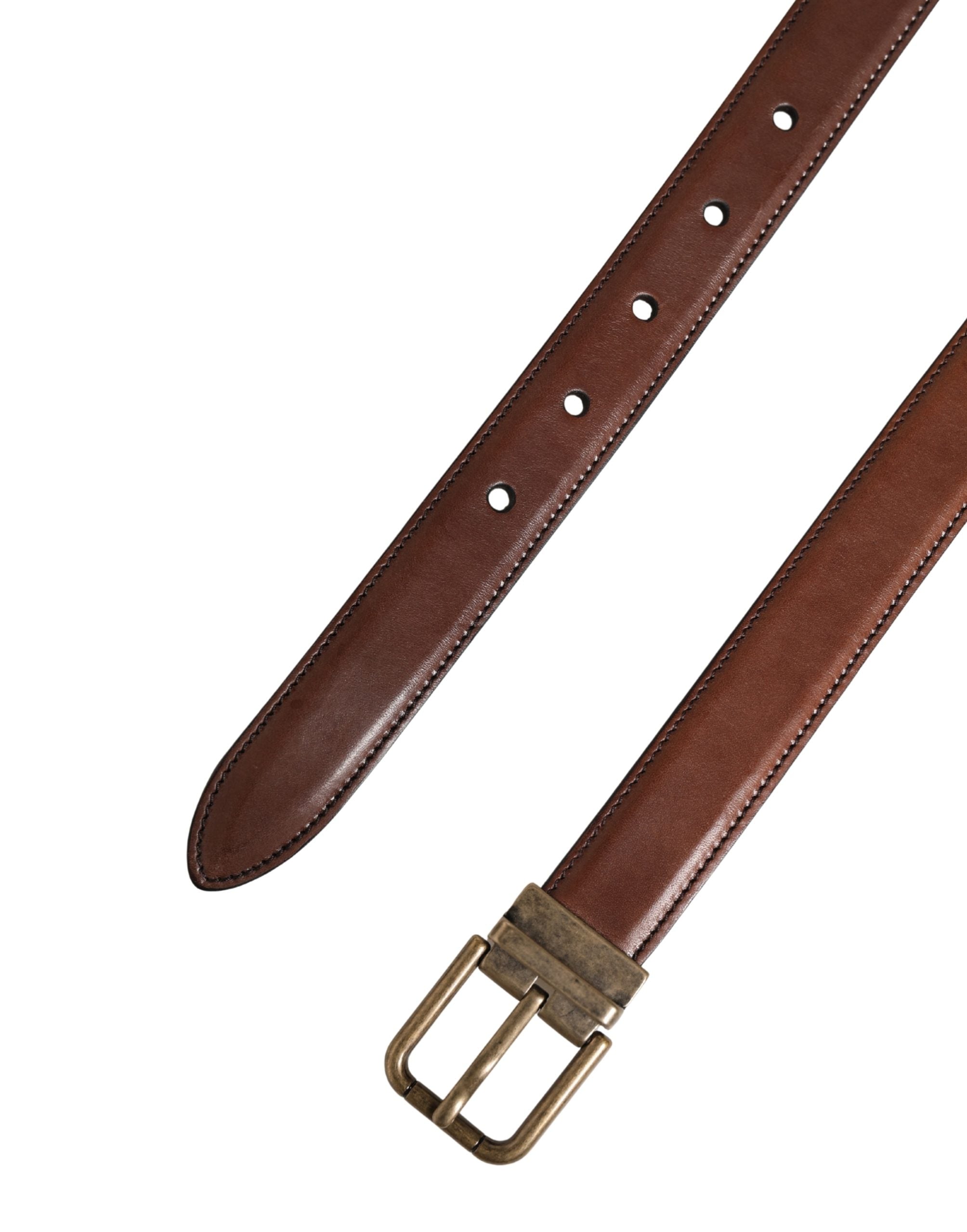 Men Brown Classic Leather Metal Buckle Belt - ventzia