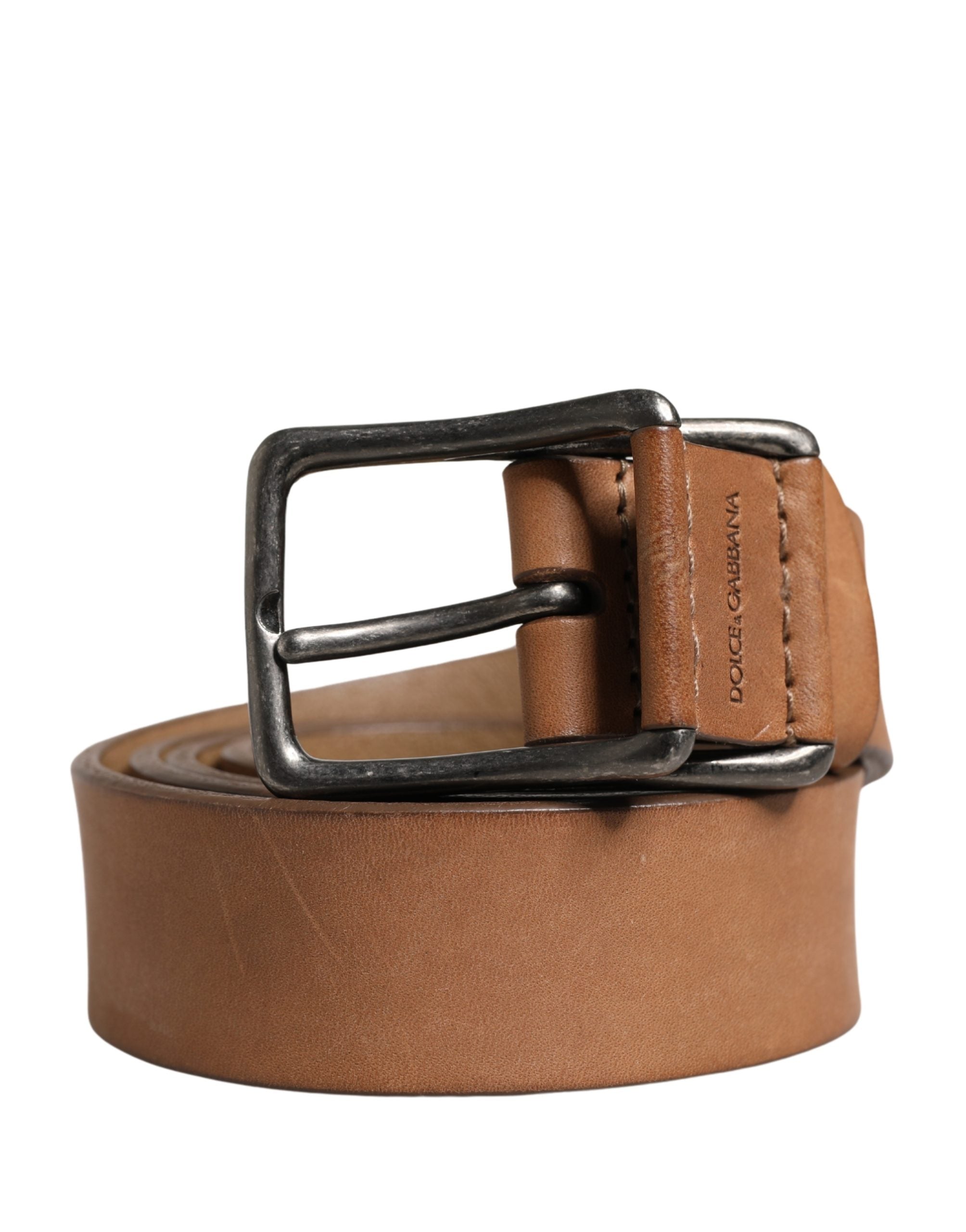 Men Brown Leather Classic Metal Buckle Belt - ventzia