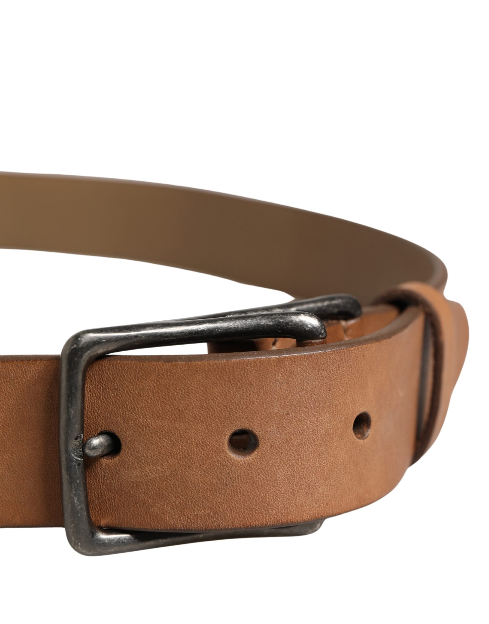 Men Brown Leather Classic Metal Buckle Belt - ventzia