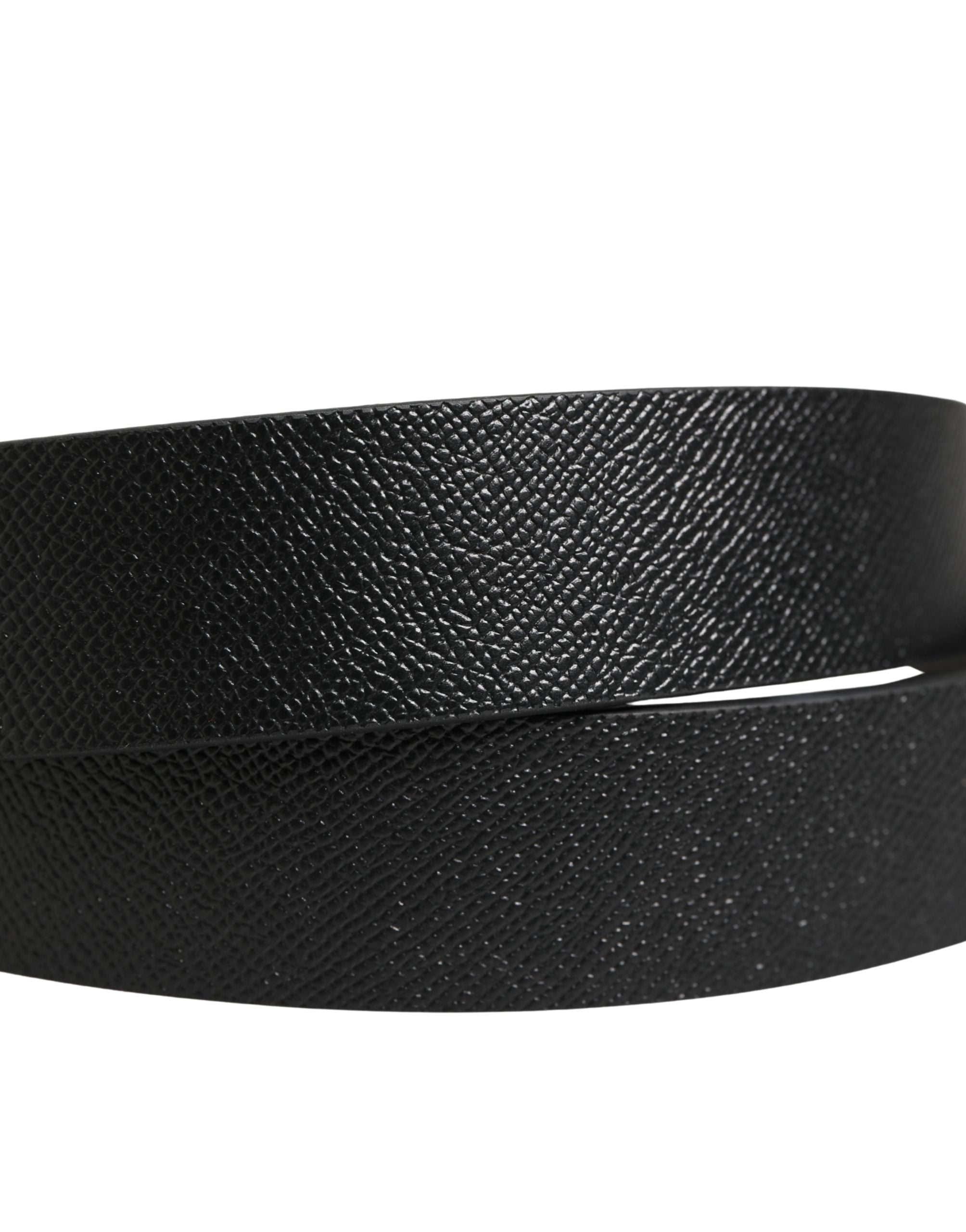 Black Classic Leather Logo Metal Buckle Belt - ventzia