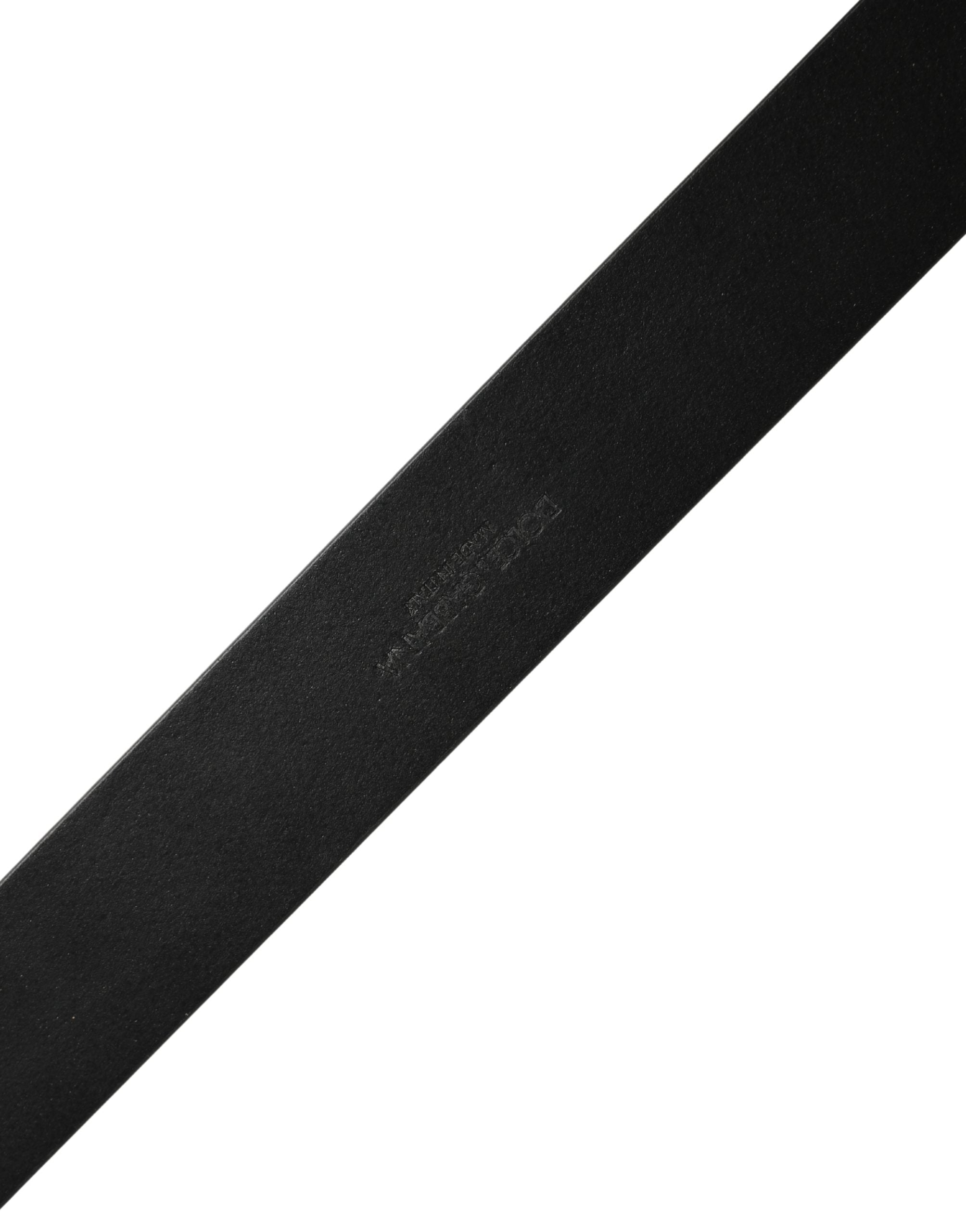 Black Classic Leather Logo Metal Buckle Belt - ventzia