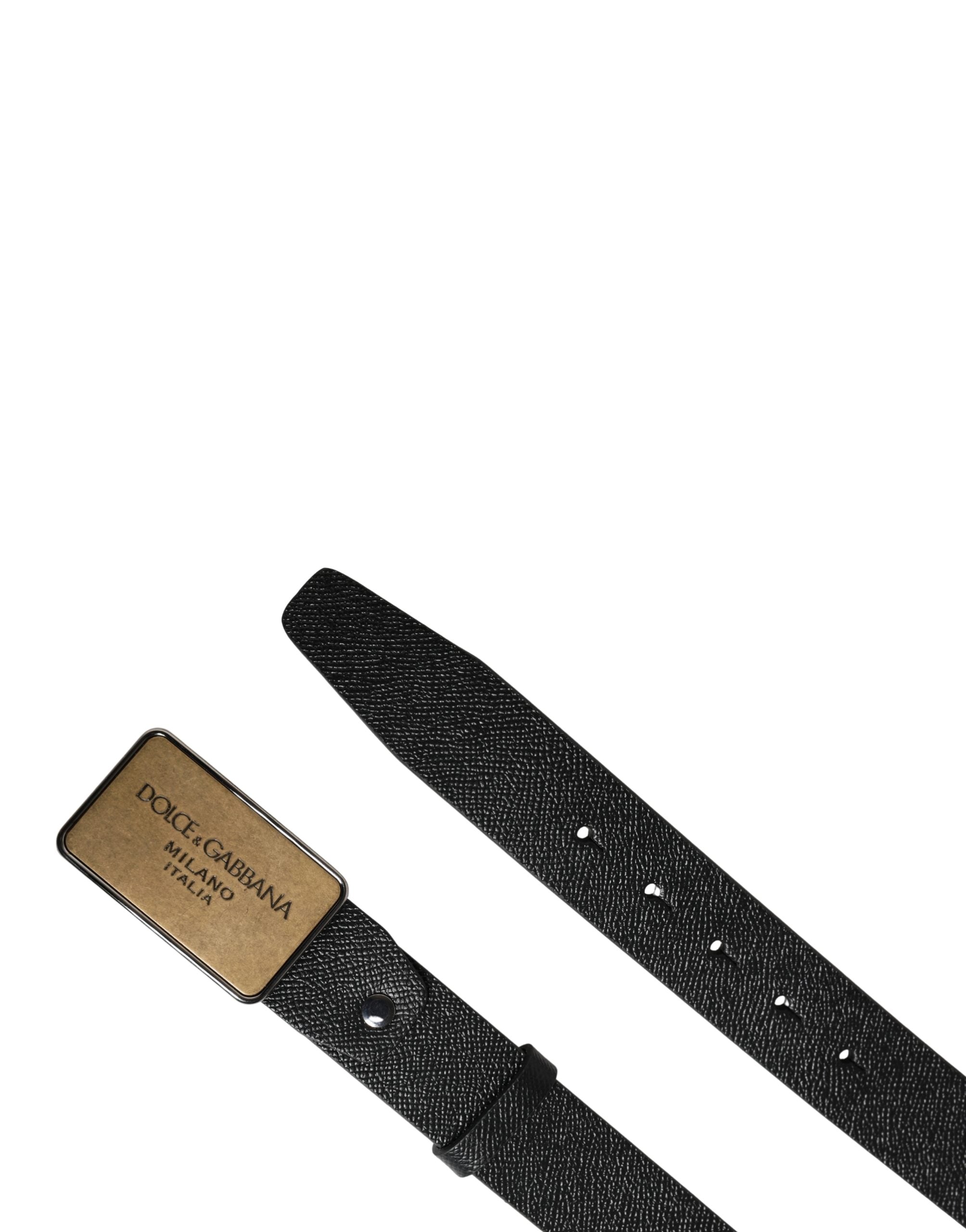 Black Classic Leather Logo Metal Buckle Belt - ventzia