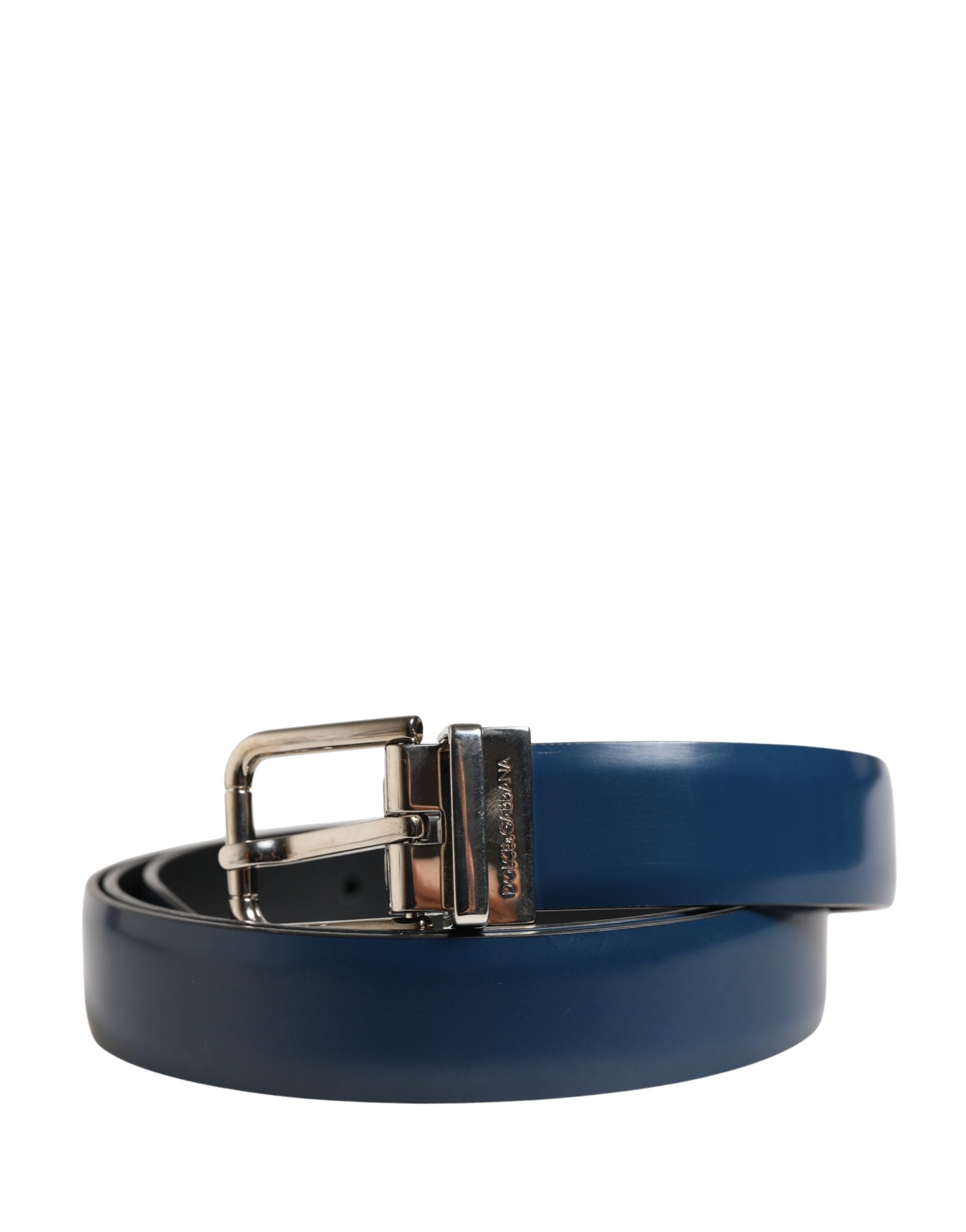Men Blue Classic Leather Metal Buckle Belt - ventzia