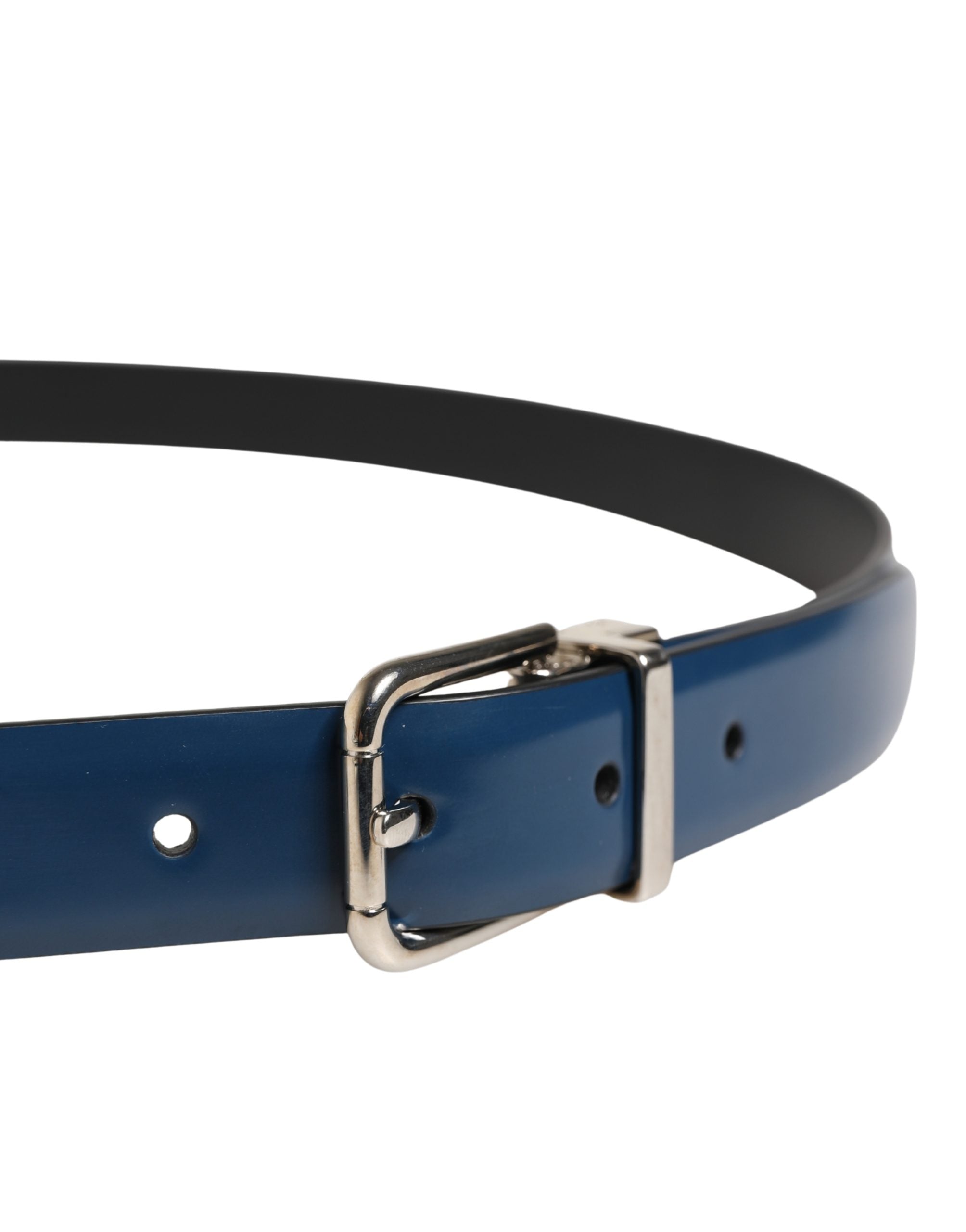 Men Blue Classic Leather Metal Buckle Belt - ventzia