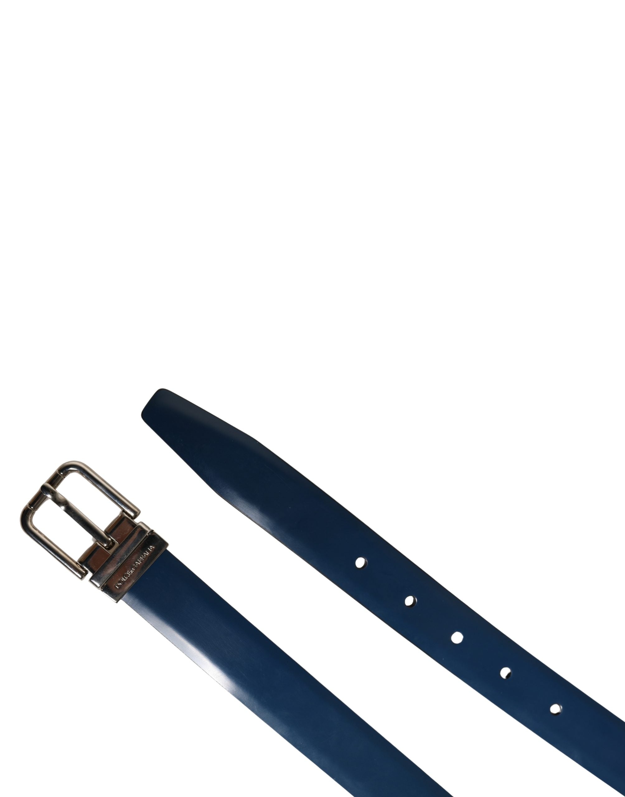 Men Blue Classic Leather Metal Buckle Belt - ventzia