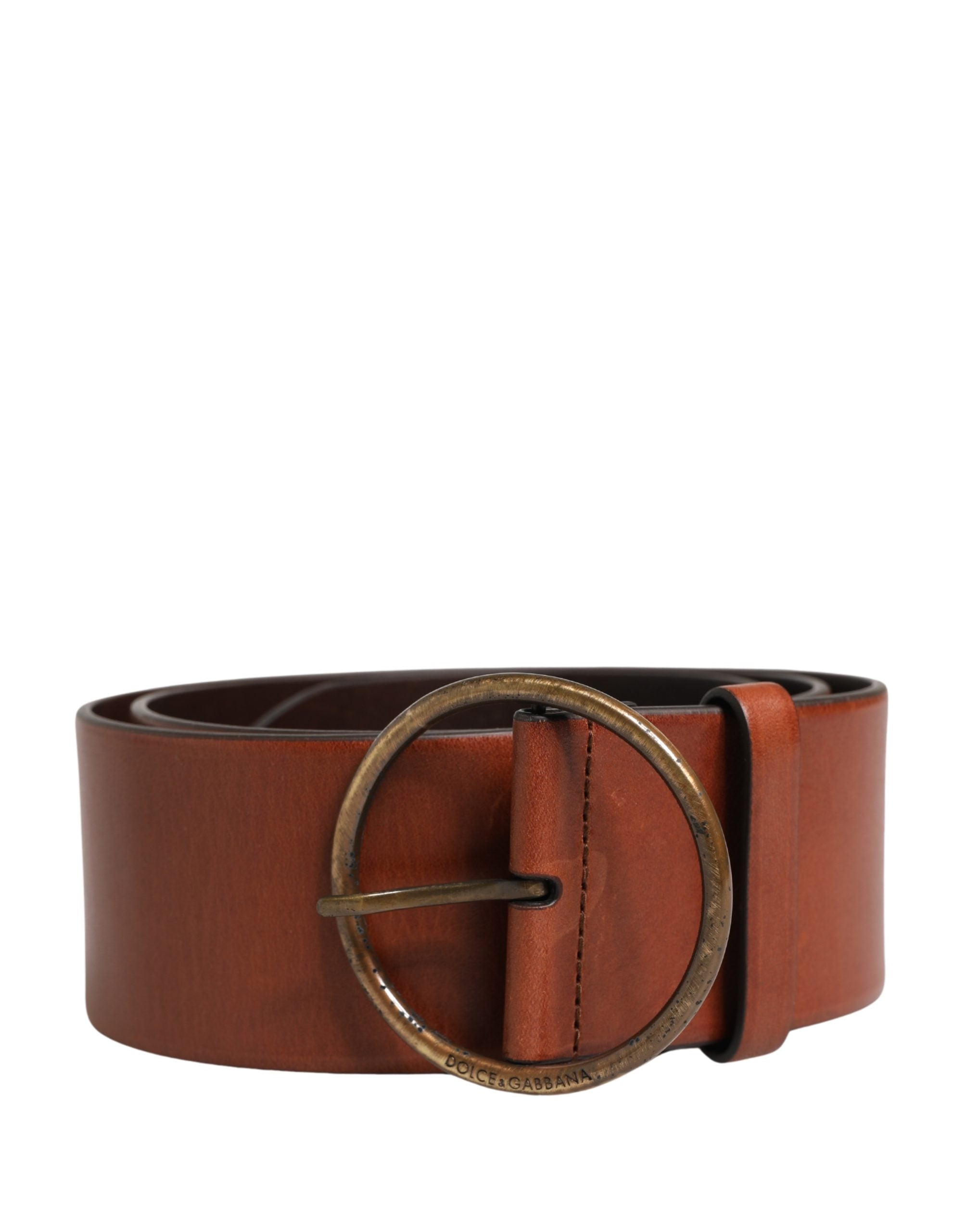 Men Brown Leather Wide Waist Metal Round Buckle Belt - ventzia