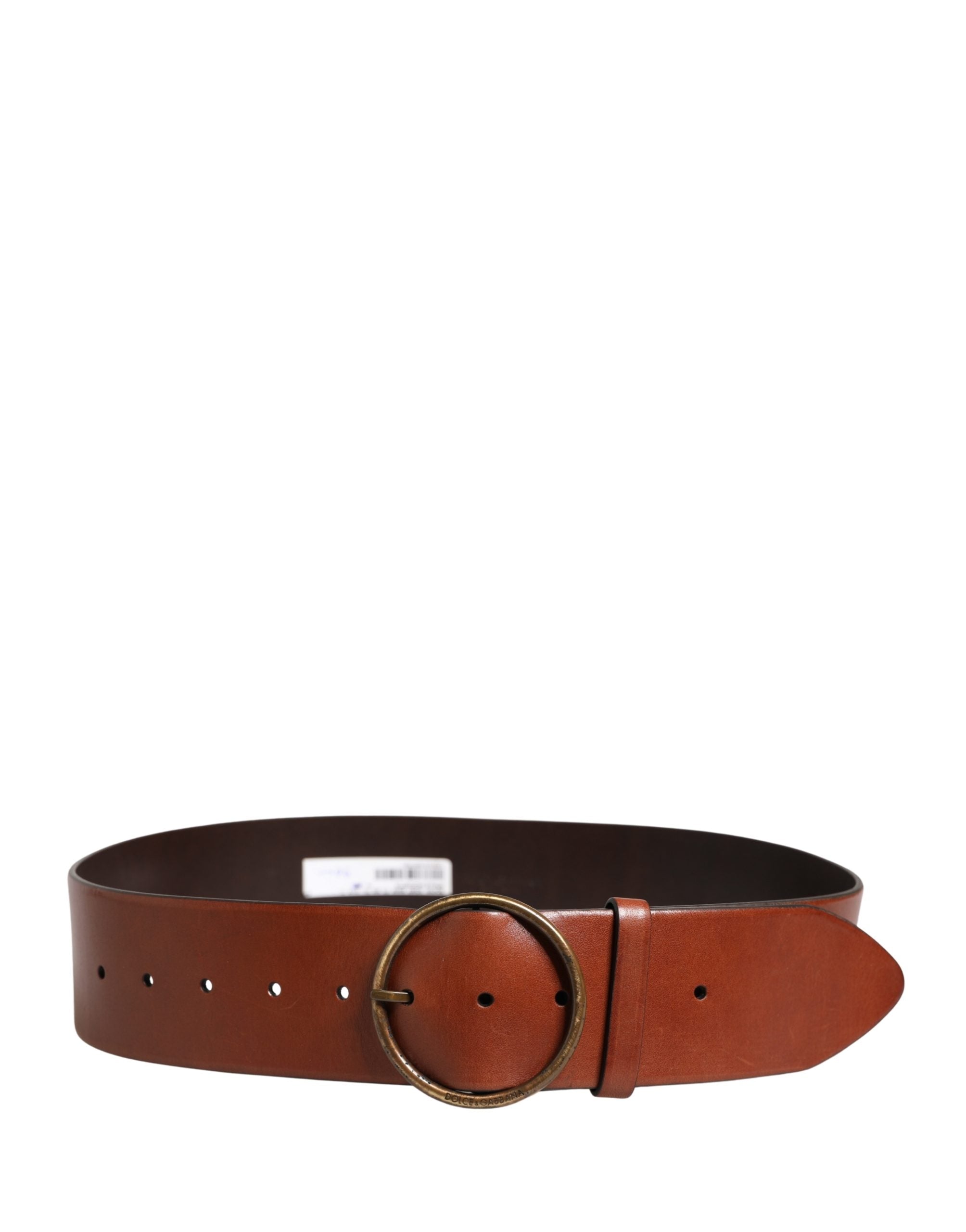 Men Brown Leather Wide Waist Metal Round Buckle Belt - ventzia
