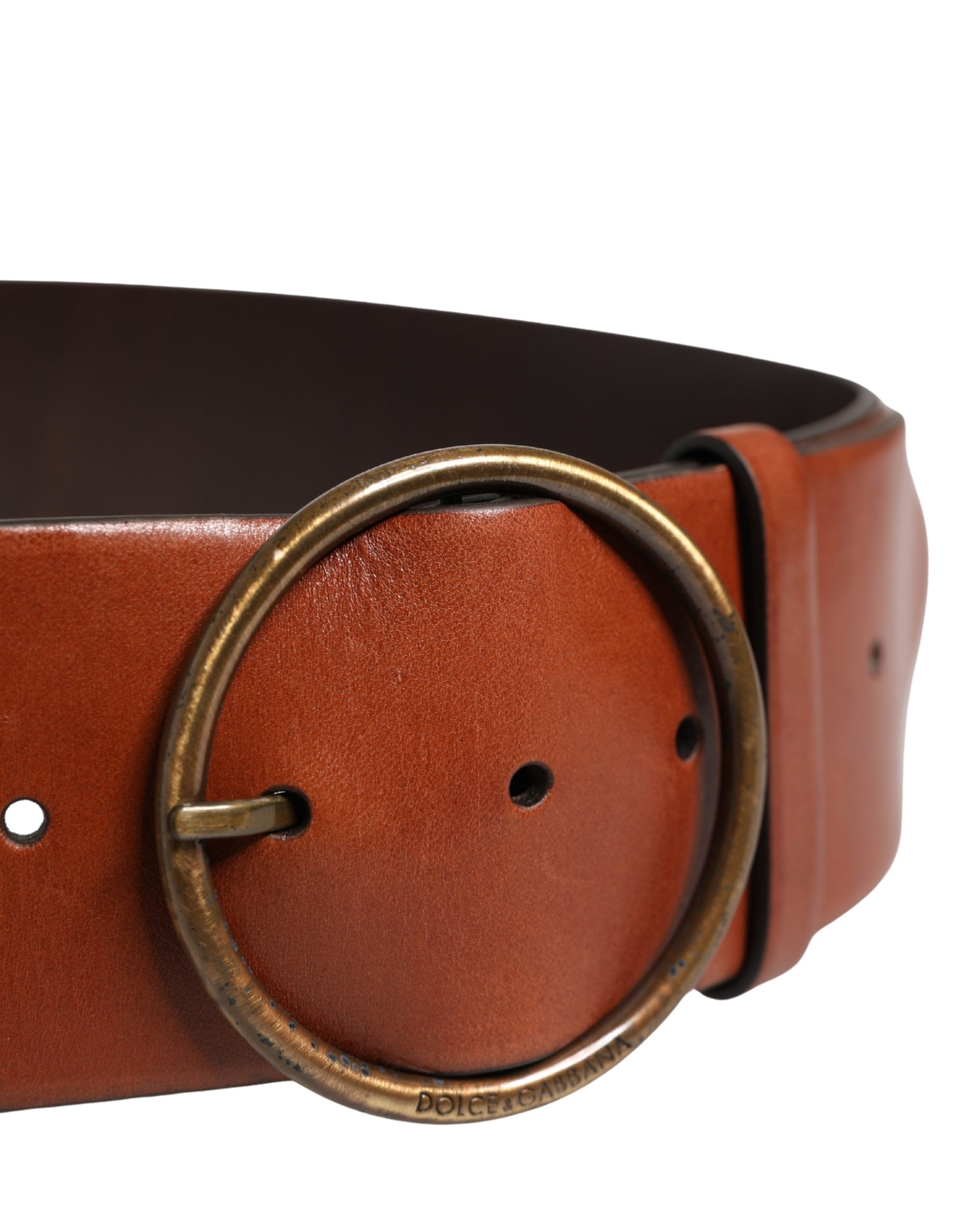 Men Brown Leather Wide Waist Metal Round Buckle Belt - ventzia
