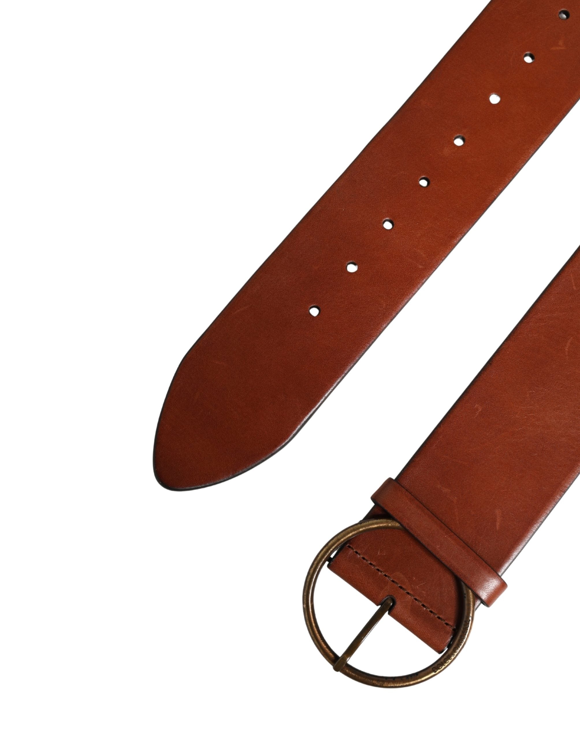 Men Brown Leather Wide Waist Metal Round Buckle Belt - ventzia