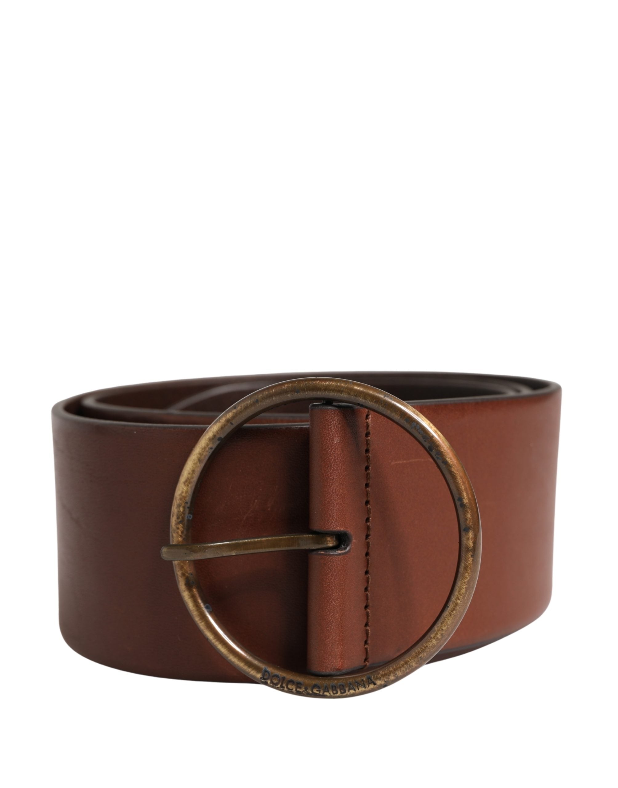Brown Leather Wide Waist Metal Round Belt - ventzia