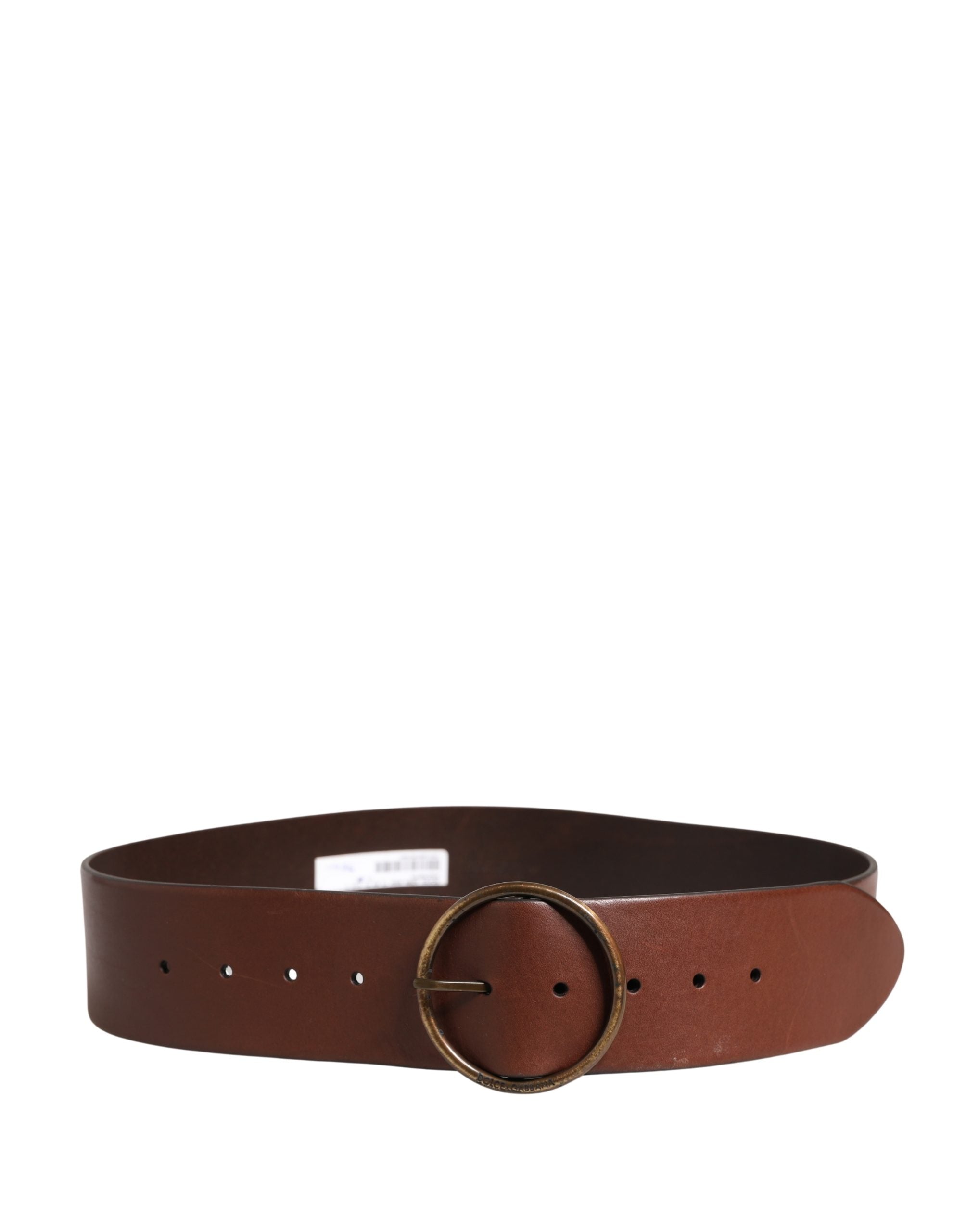 Brown Leather Wide Waist Metal Round Belt - ventzia