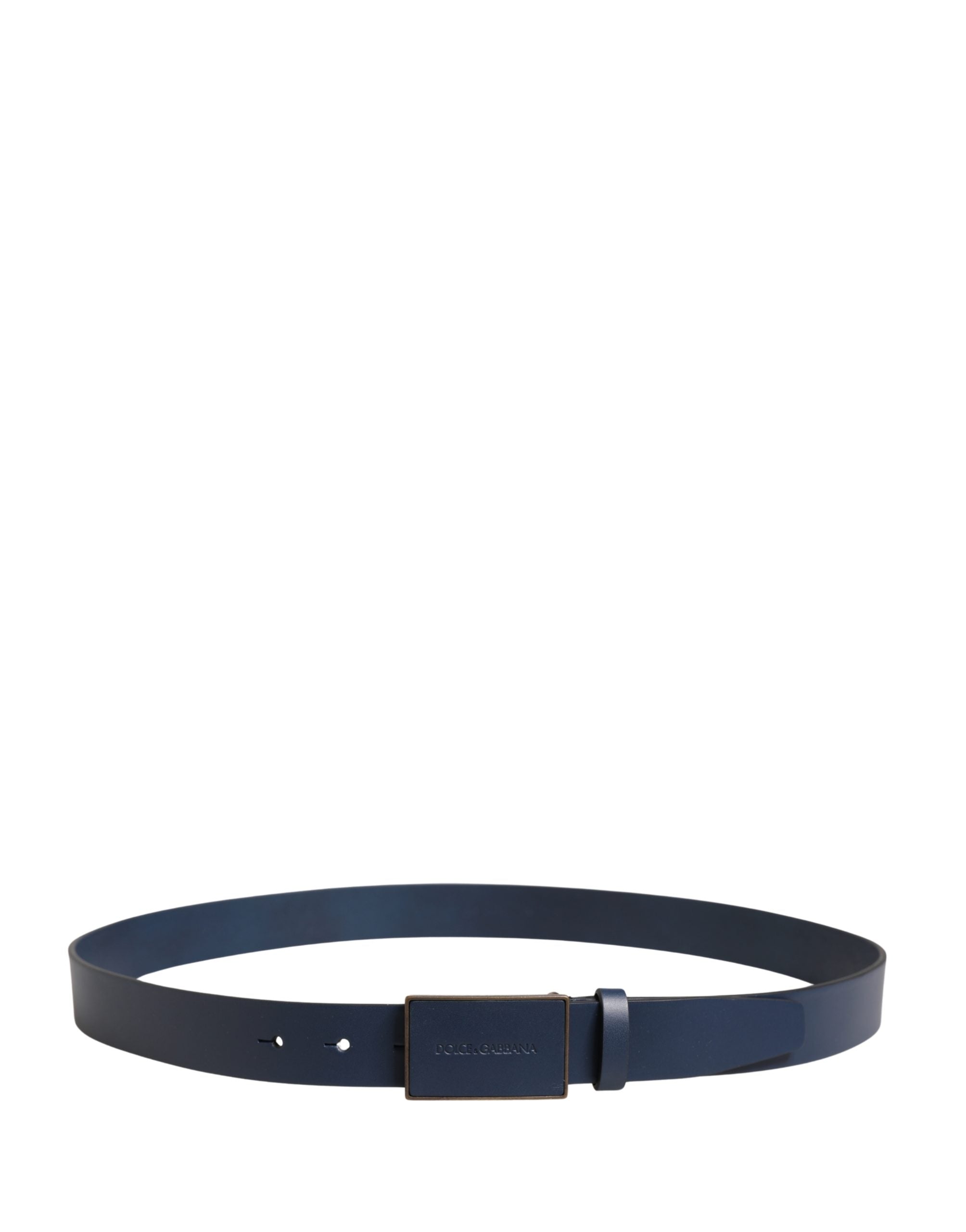 Men Blue Calf Leather Logo Metal Buckle Belt - ventzia