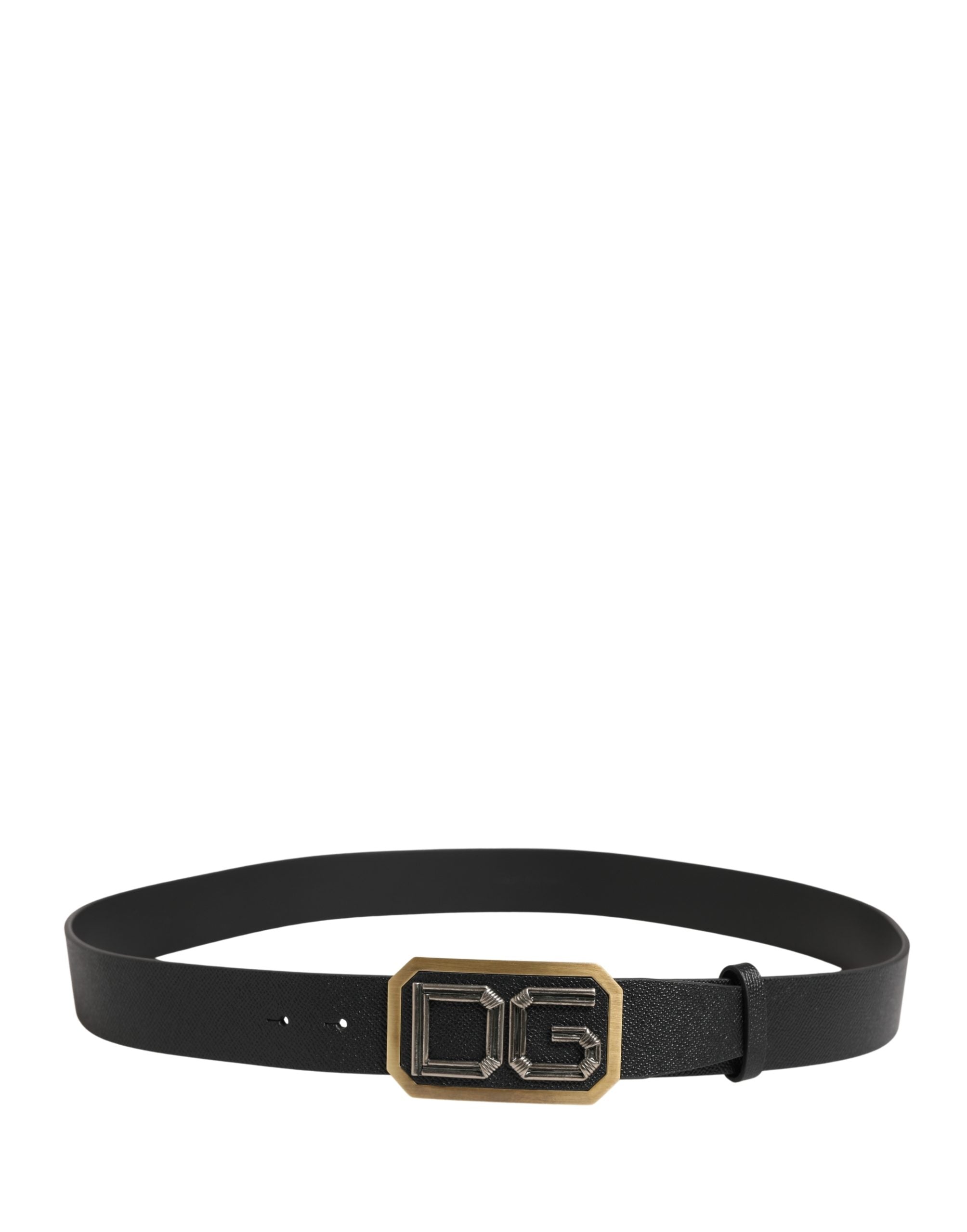 Men Black Leather DG Logo Metal Buckle Belt - ventzia