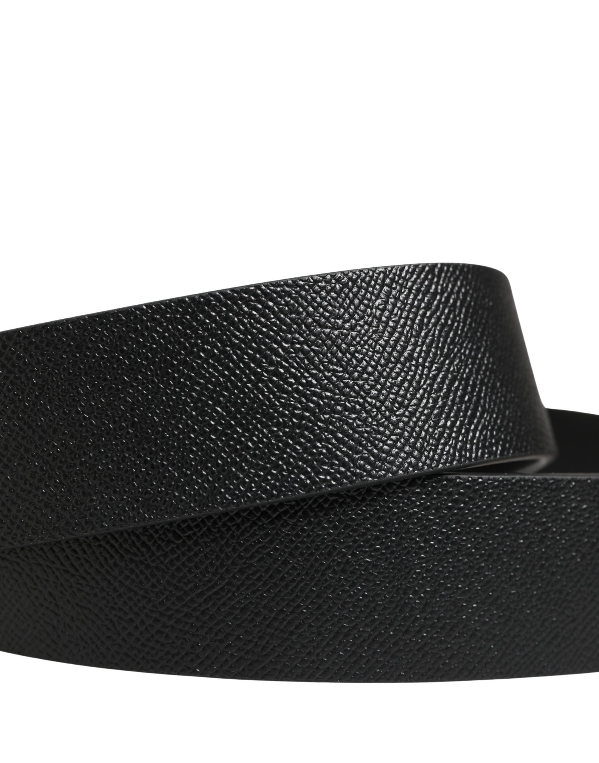 Men Black Leather DG Logo Metal Buckle Belt - ventzia