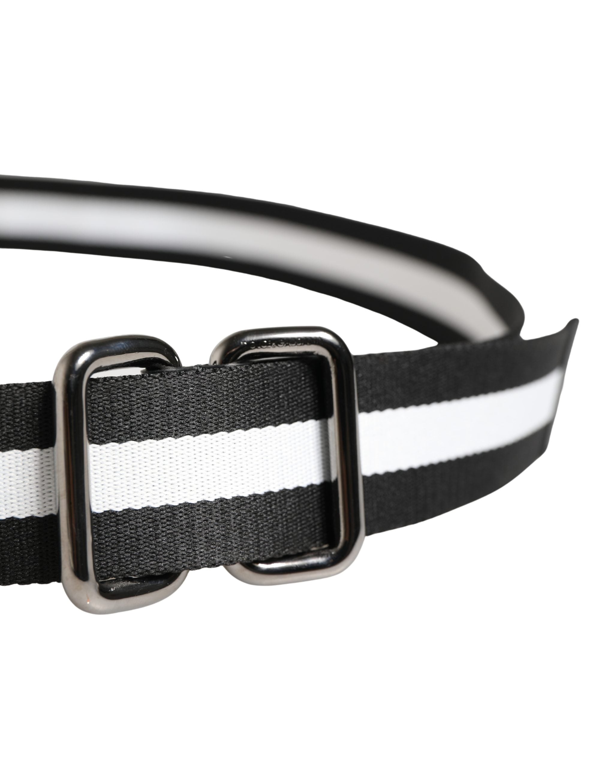 Men Black White Nylon Logo Metal Buckle Belt - ventzia